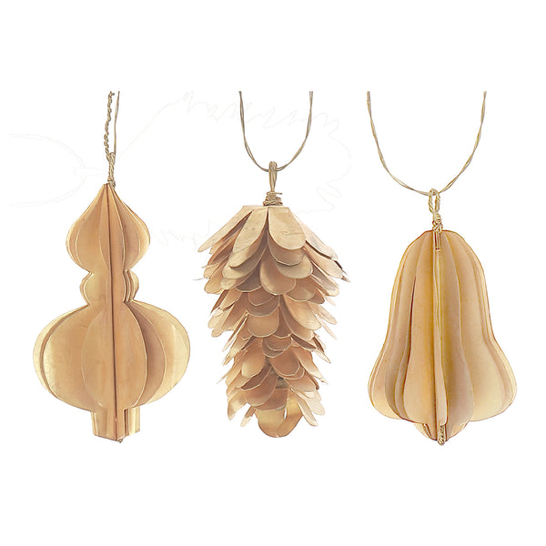 Metal Hanging Ornament (Pine Cone/Finial/Bell) (Asstd) - Set of 3