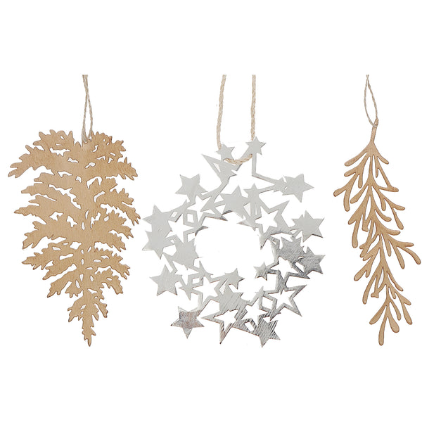 Metal Hanging Ornament (Fern Leaf/ Stars/ Sprig) (Asstd) - Set of 6