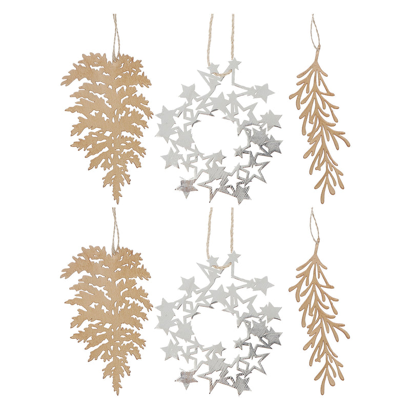 Metal Hanging Ornament (Fern Leaf/ Stars/ Sprig) (Asstd) - Set of 6