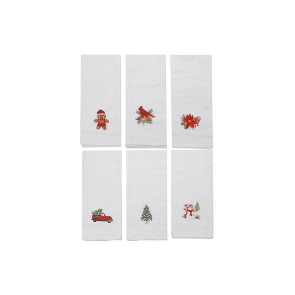 Embroidered White Waffle Kitchen Towel (Asstd) - Set of 6