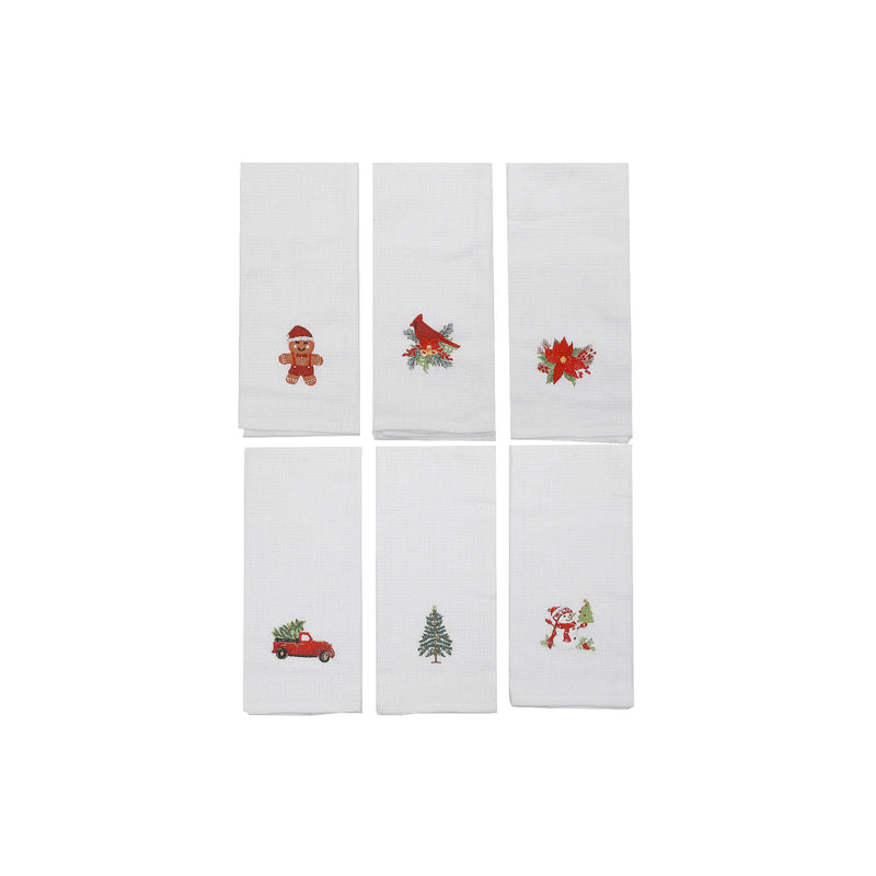 Embroidered White Waffle Kitchen Towel (Asstd) - Set of 6