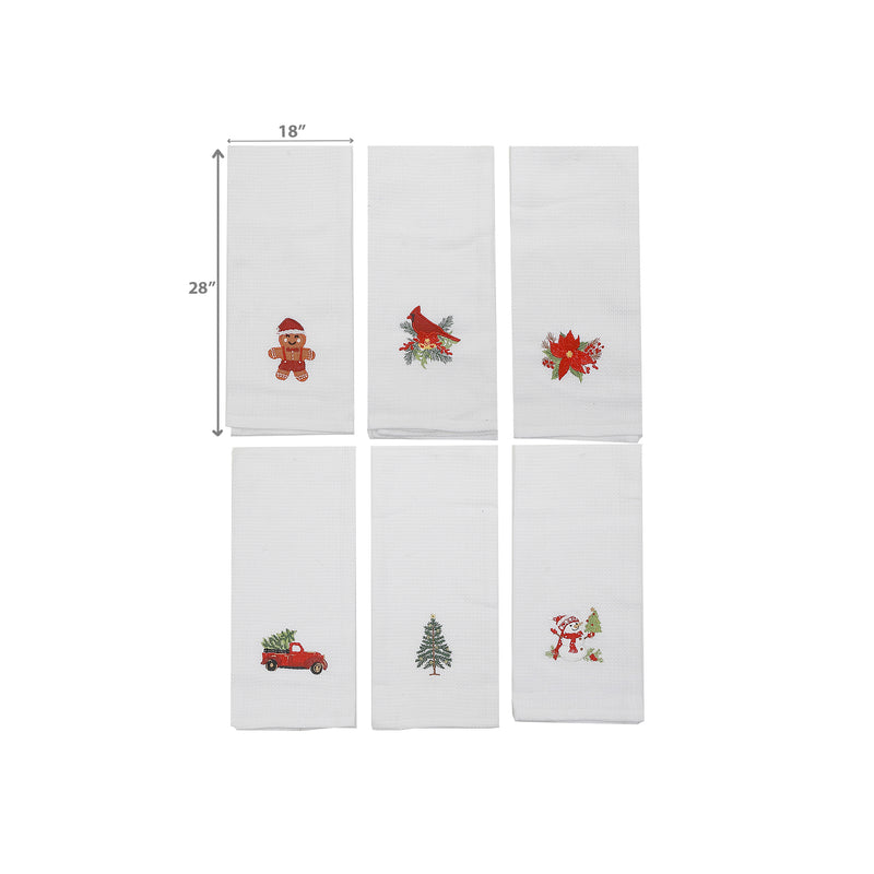 Embroidered White Waffle Kitchen Towel (Asstd) - Set of 6