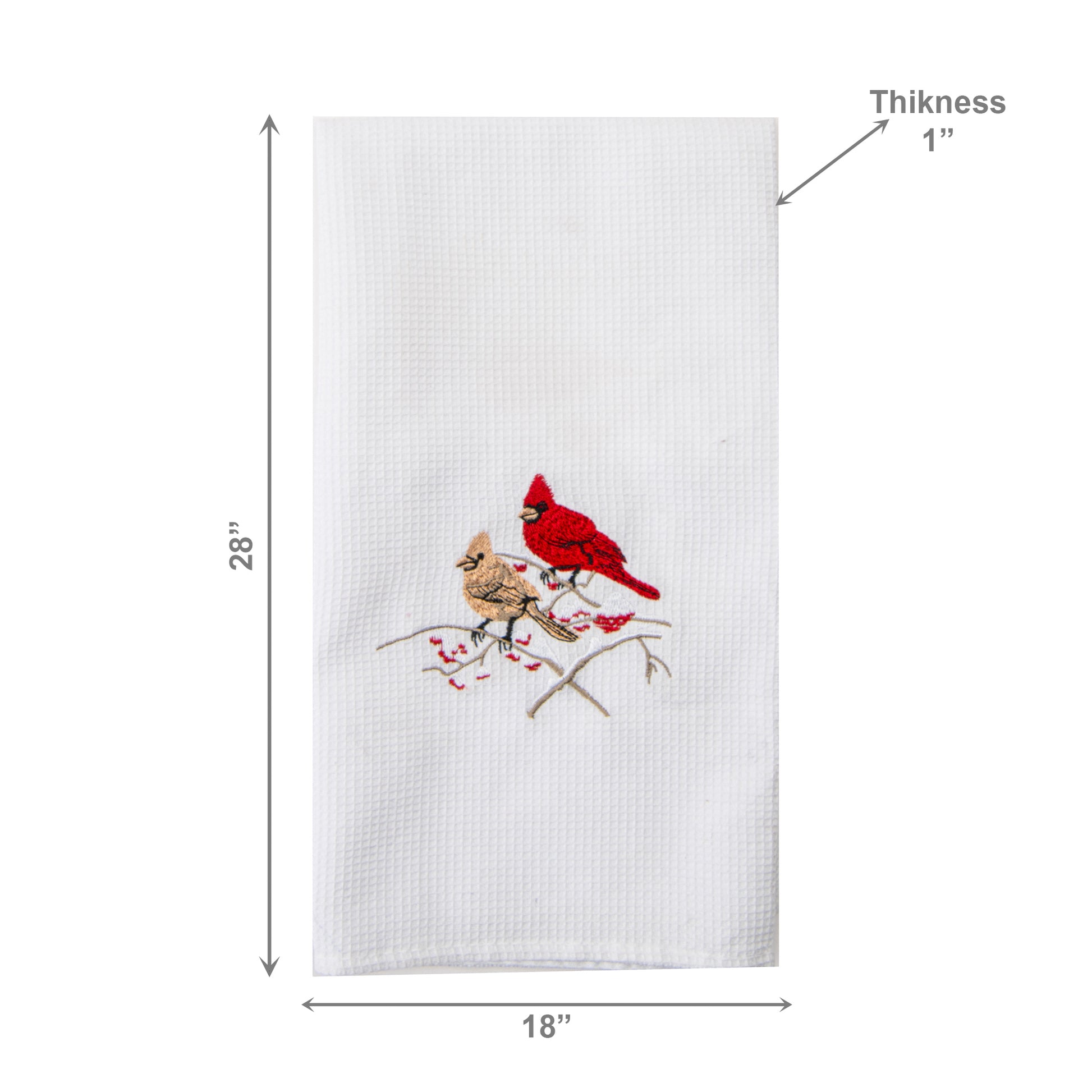 Embroidered White Waffle Kitchen Towel Double Cardinal, Christmas, Kitchen Towel, Holiday Decor- Set of 6