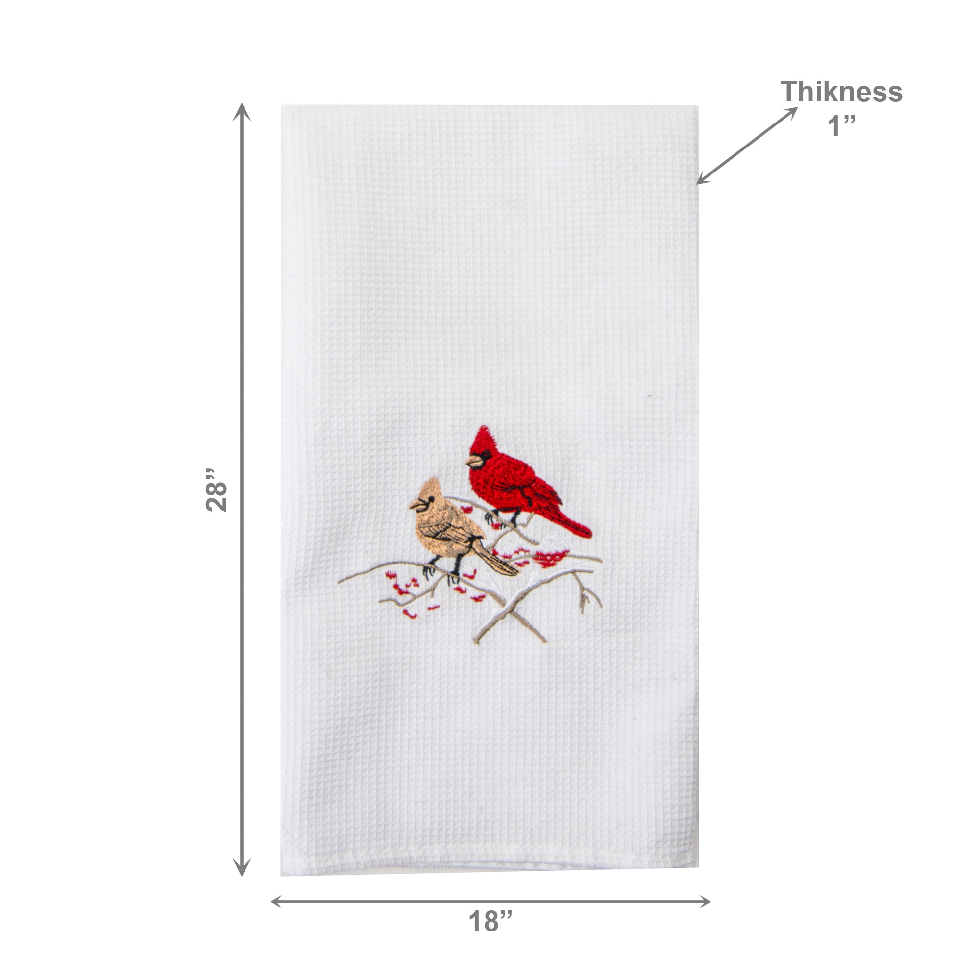 Embroidered White Waffle Kitchen Towel Double Cardinal, Christmas, Kitchen Towel, Holiday Decor- Set of 6