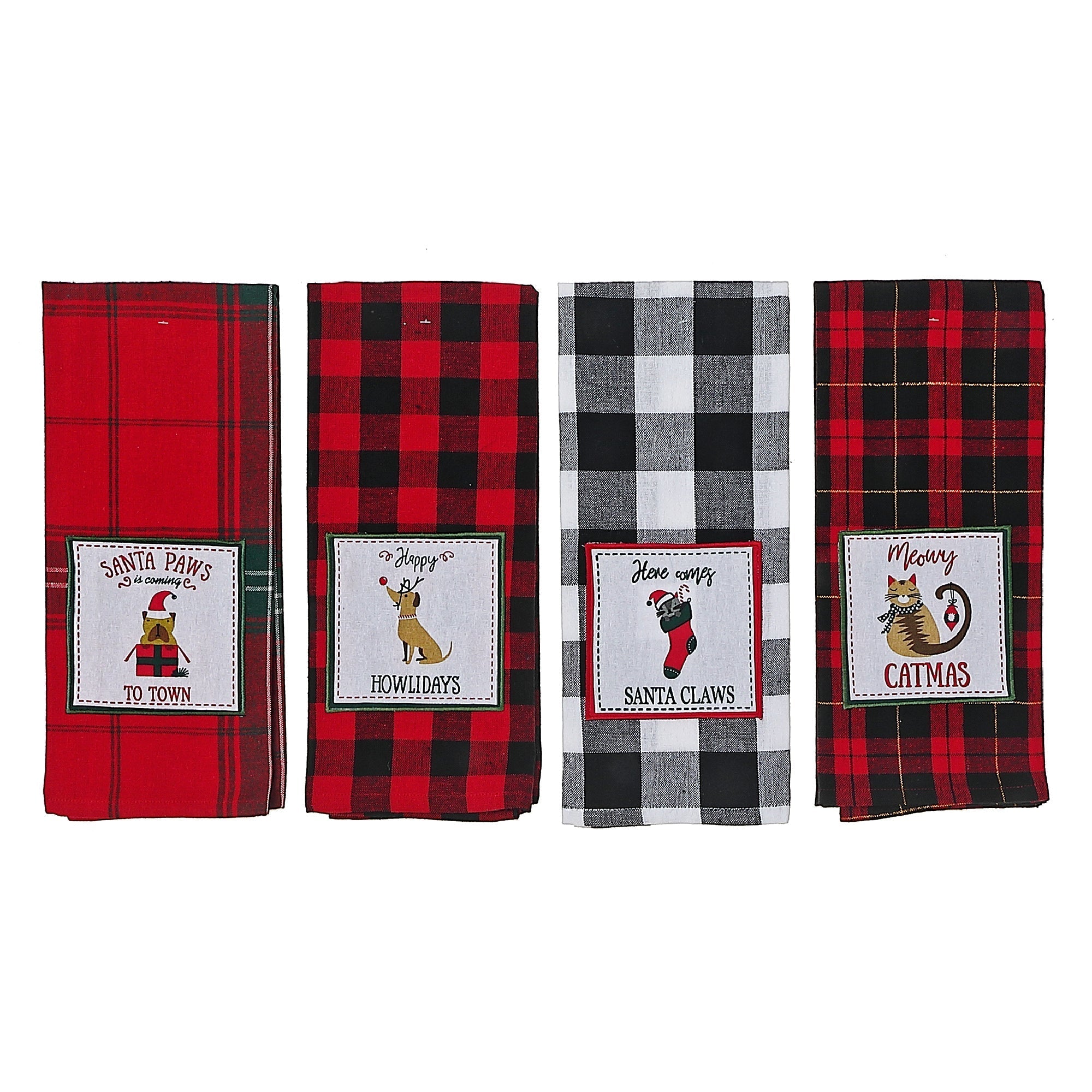 Christmas Holiday Pet Kitchen Towel Set Of 4, Festive Kitchen Linens, Holiday Table Decor