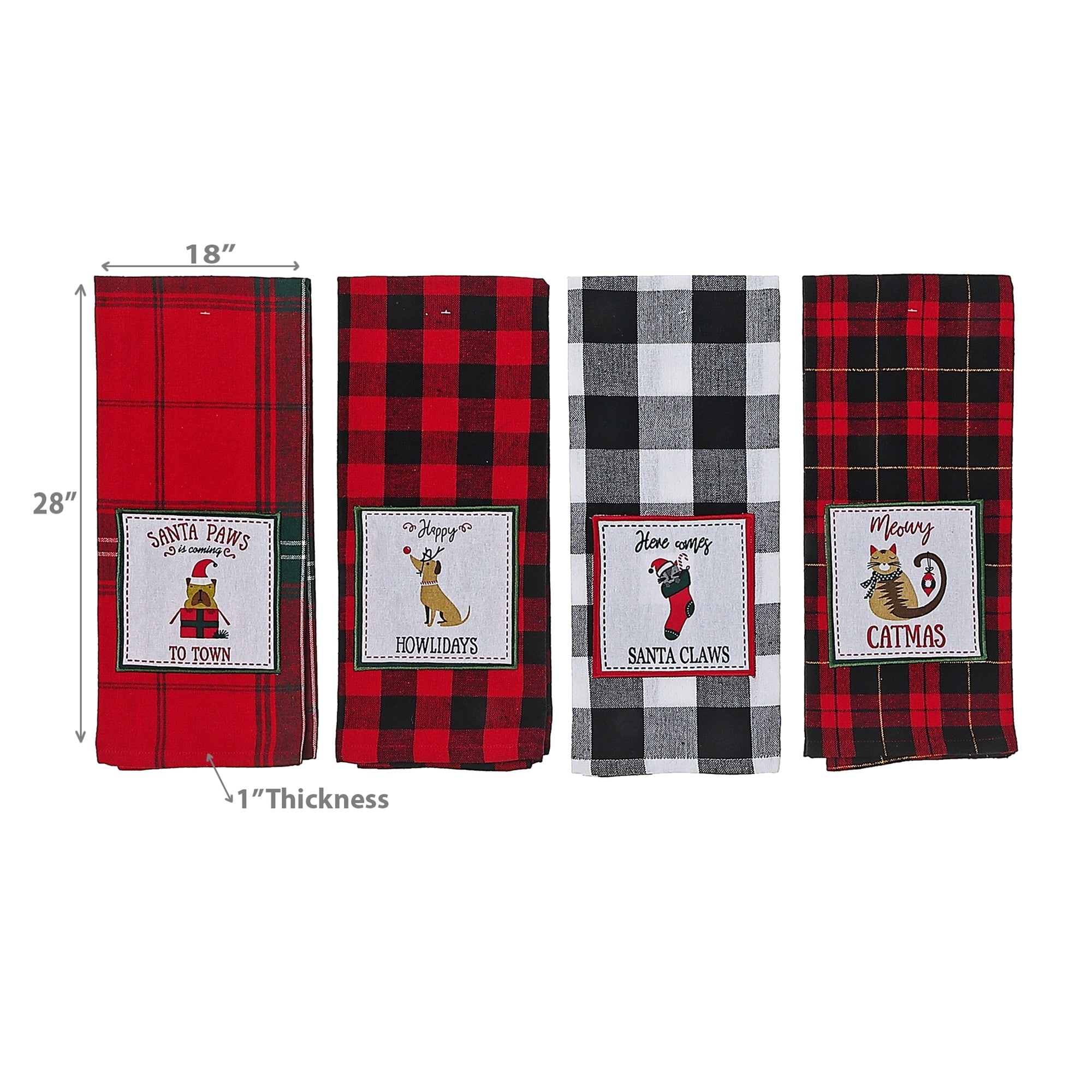 Christmas Holiday Pet Kitchen Towel Set Of 4, Festive Kitchen Linens, Holiday Table Decor
