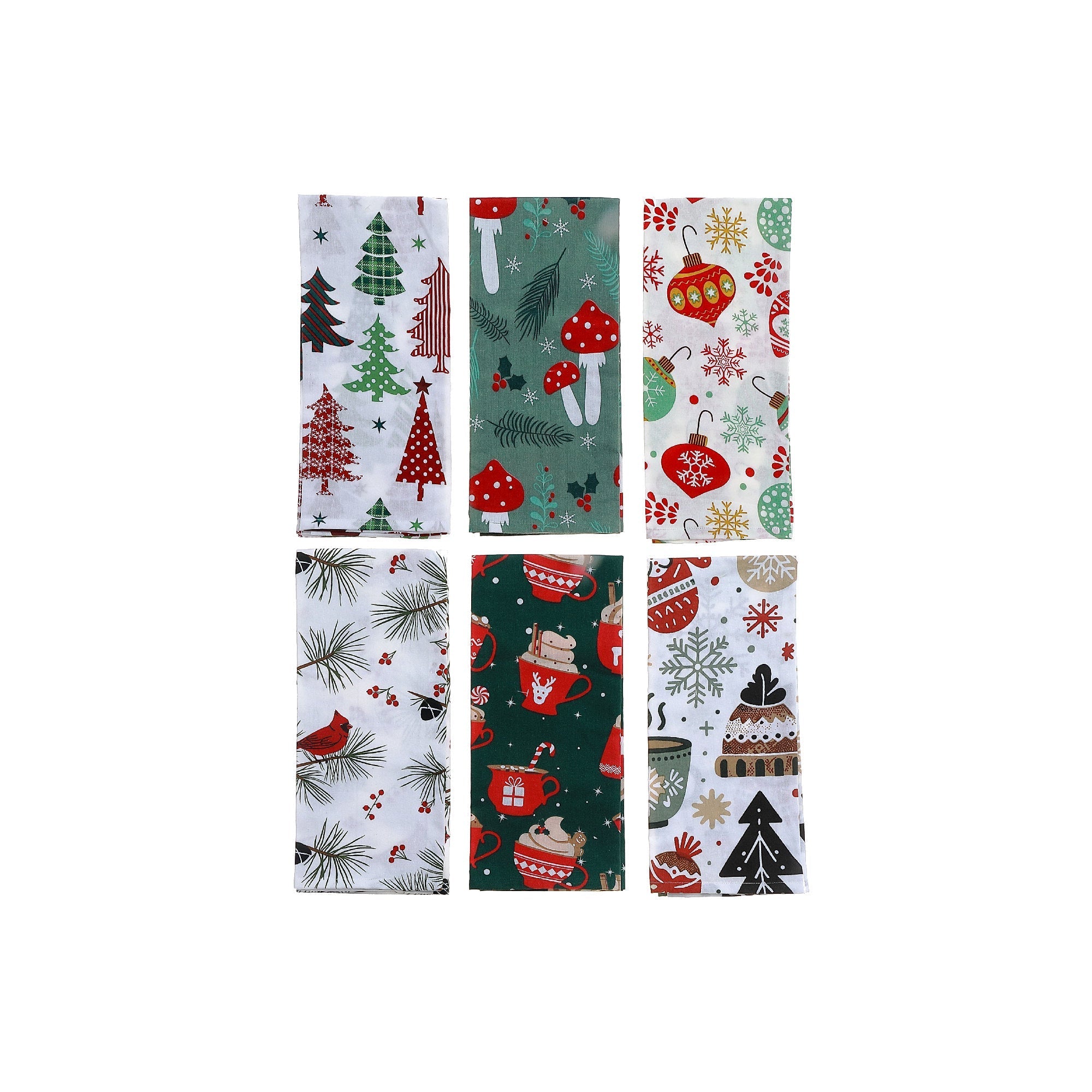 Printed Christmas Kitchen Towel Set of 6 – Holiday Kitchen Linens, Festive Cooking & Baking Accessory, Christmas Decor