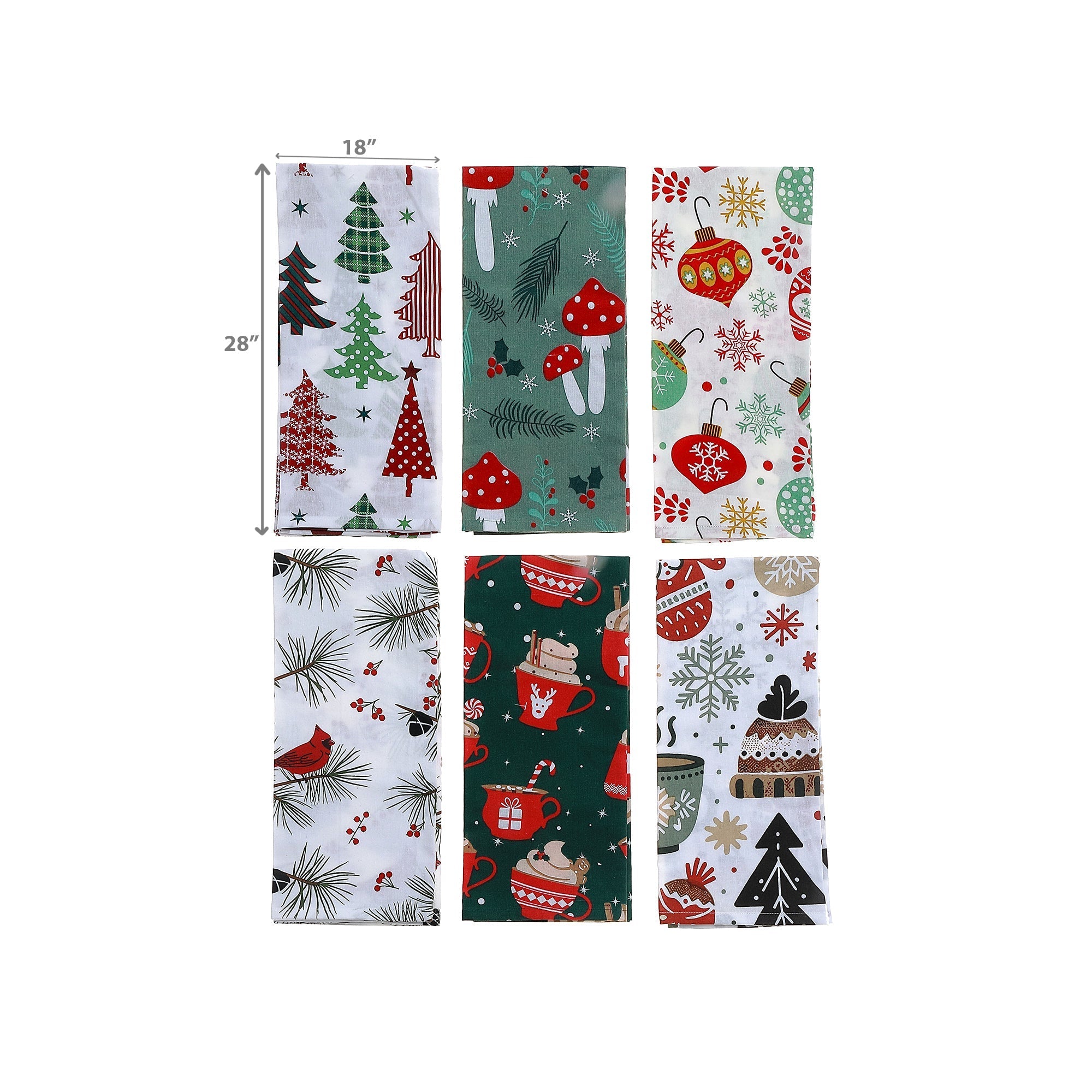 Printed Christmas Kitchen Towel Set of 6 – Holiday Kitchen Linens, Festive Cooking & Baking Accessory, Christmas Decor