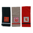 Embedded Holiday Print On Solid Cotton Kitchen Towel (Asstd) - Set of 3