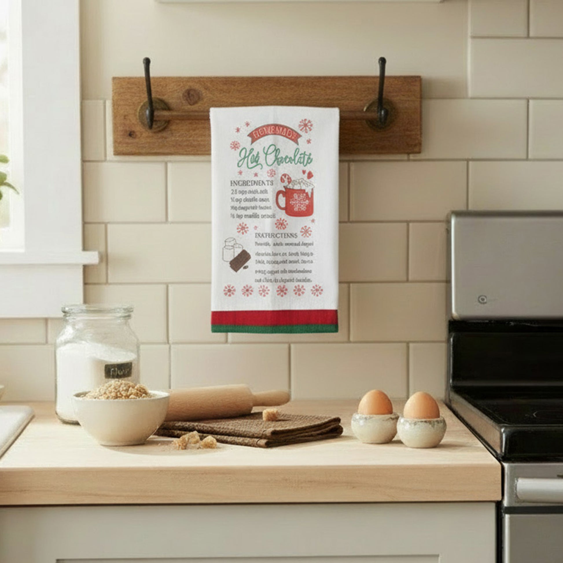 Kitchen Towel Set of 3 Piece Hot Chocolate/Solid/Waffle, Christmas, Kitchen Towel, Holiday Decor