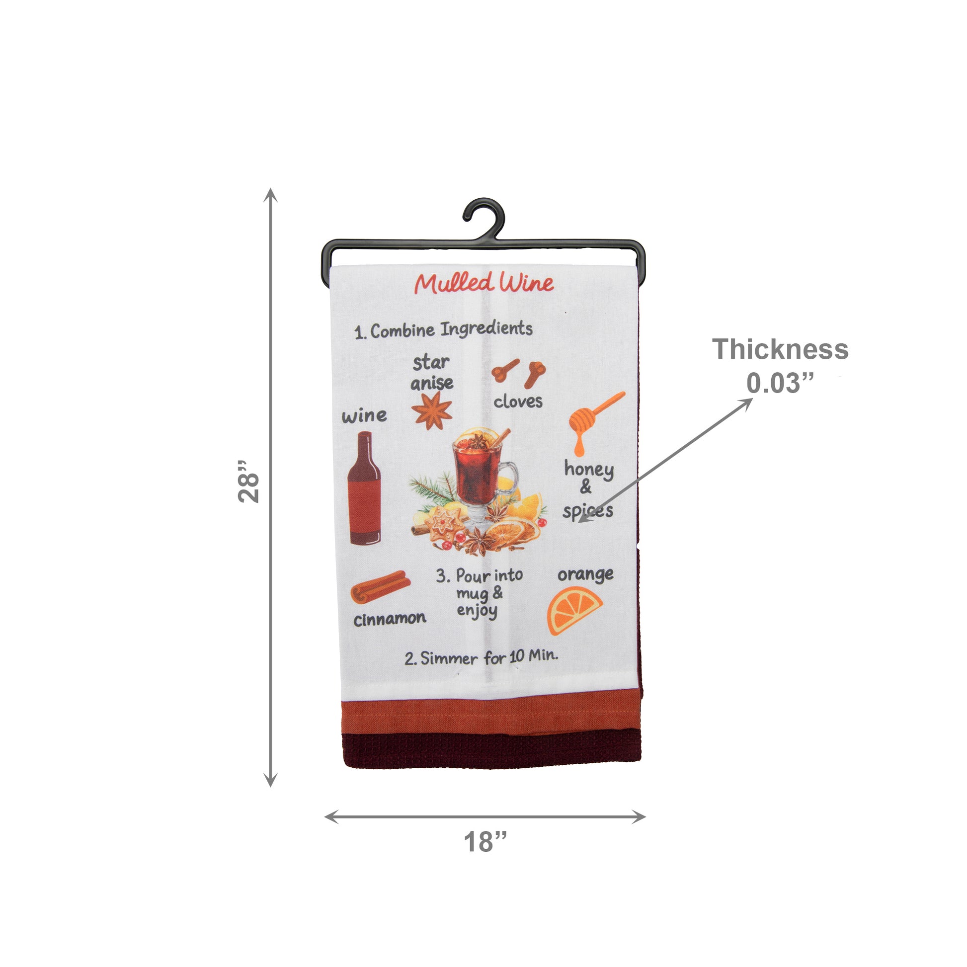 Kitchen Towel Set of 3 Piece Mulled Wine/Solid/Waffle, Kitchen Towel, Holiday Decor