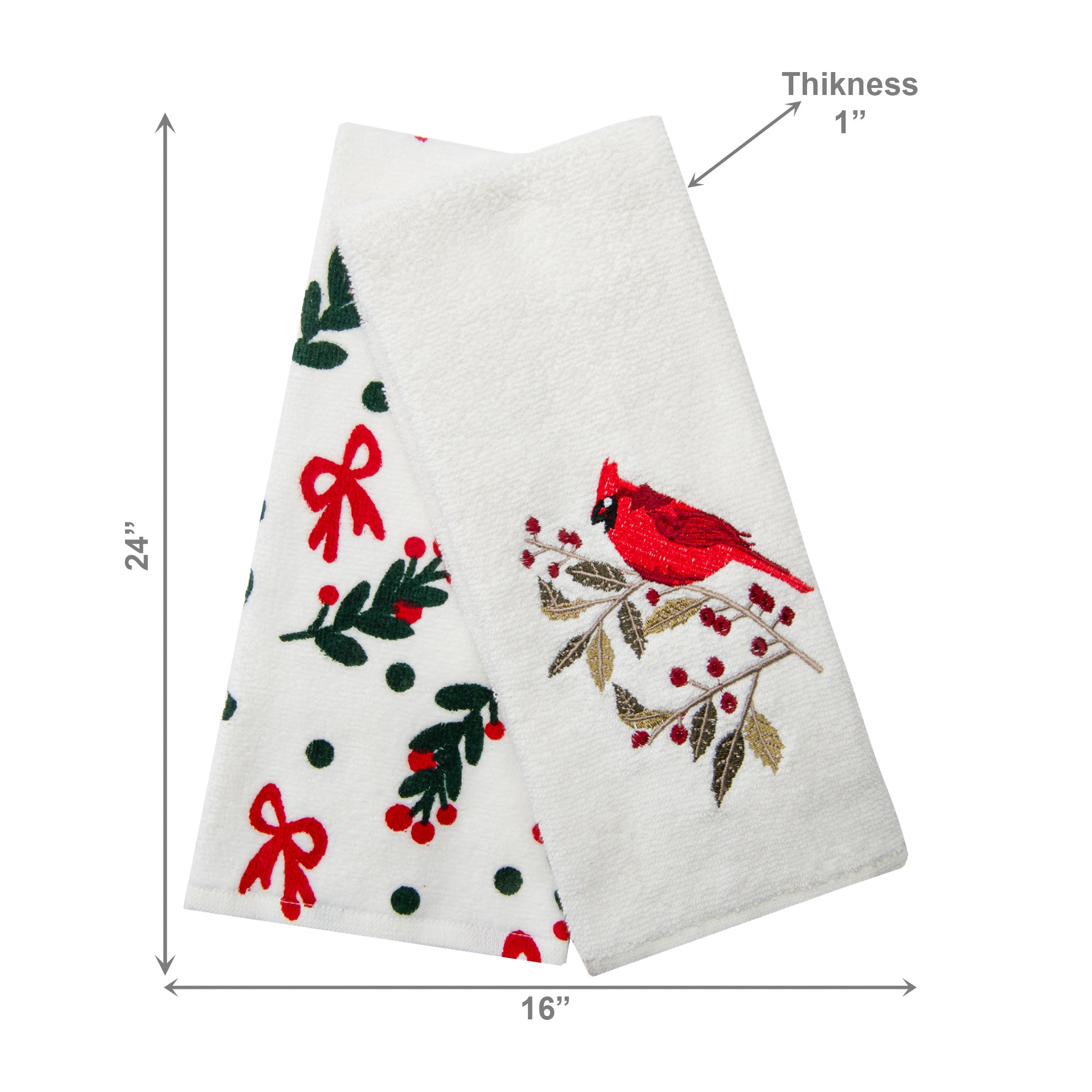 Embroidery Hand Towel Set of 2 Cardinal, Christmas, Kitchen Towel, Holiday Decor