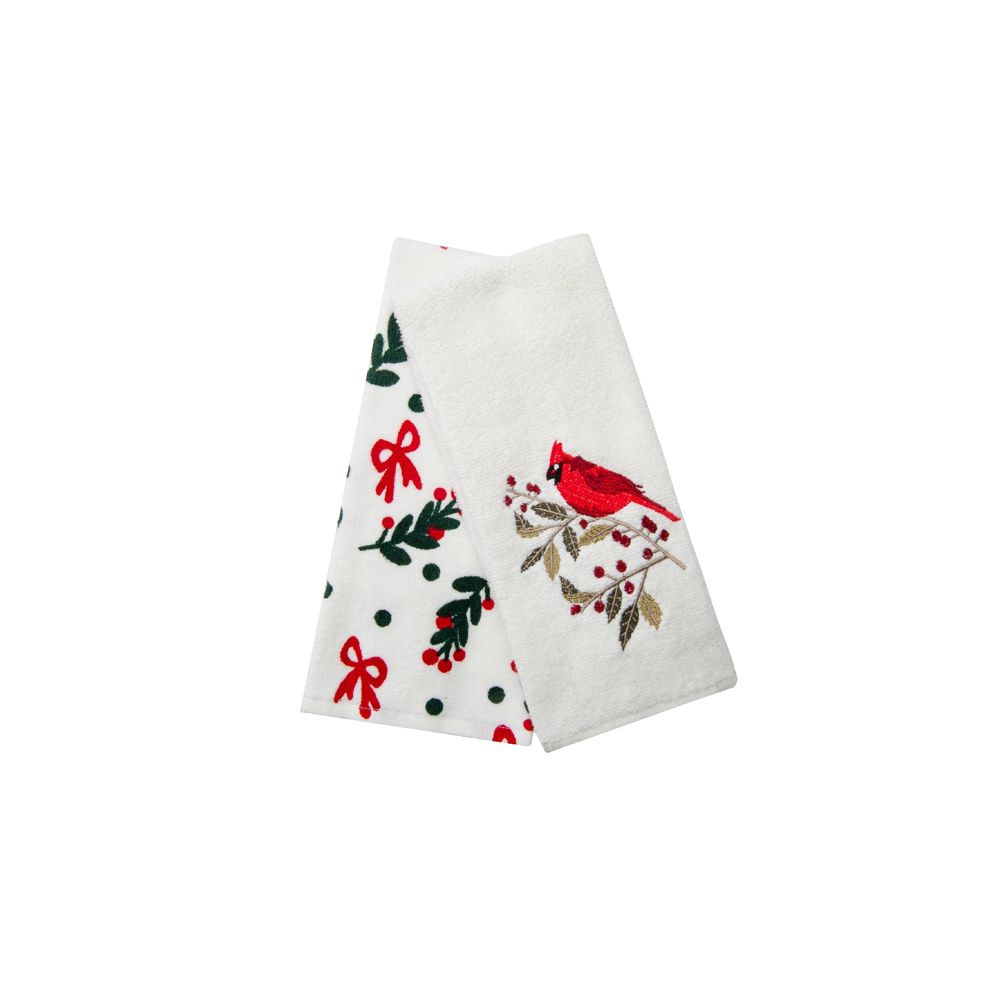 Embroidery Hand Towel Set of 2 Cardinal, Christmas, Kitchen Towel, Holiday Decor