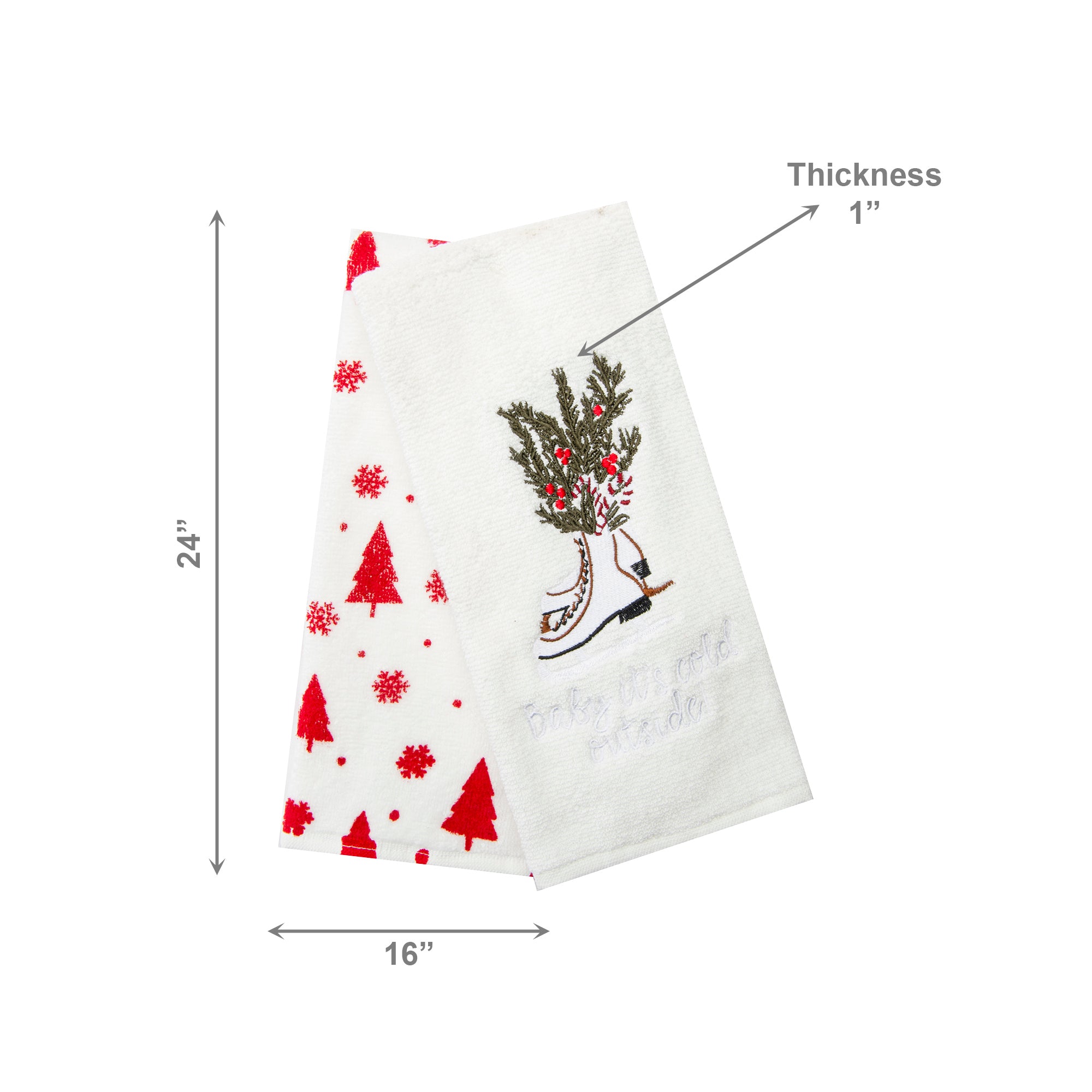 Embroidery Hand Towel Set of 2 Ice Skates, Kitchen Towel, Holiday Decor