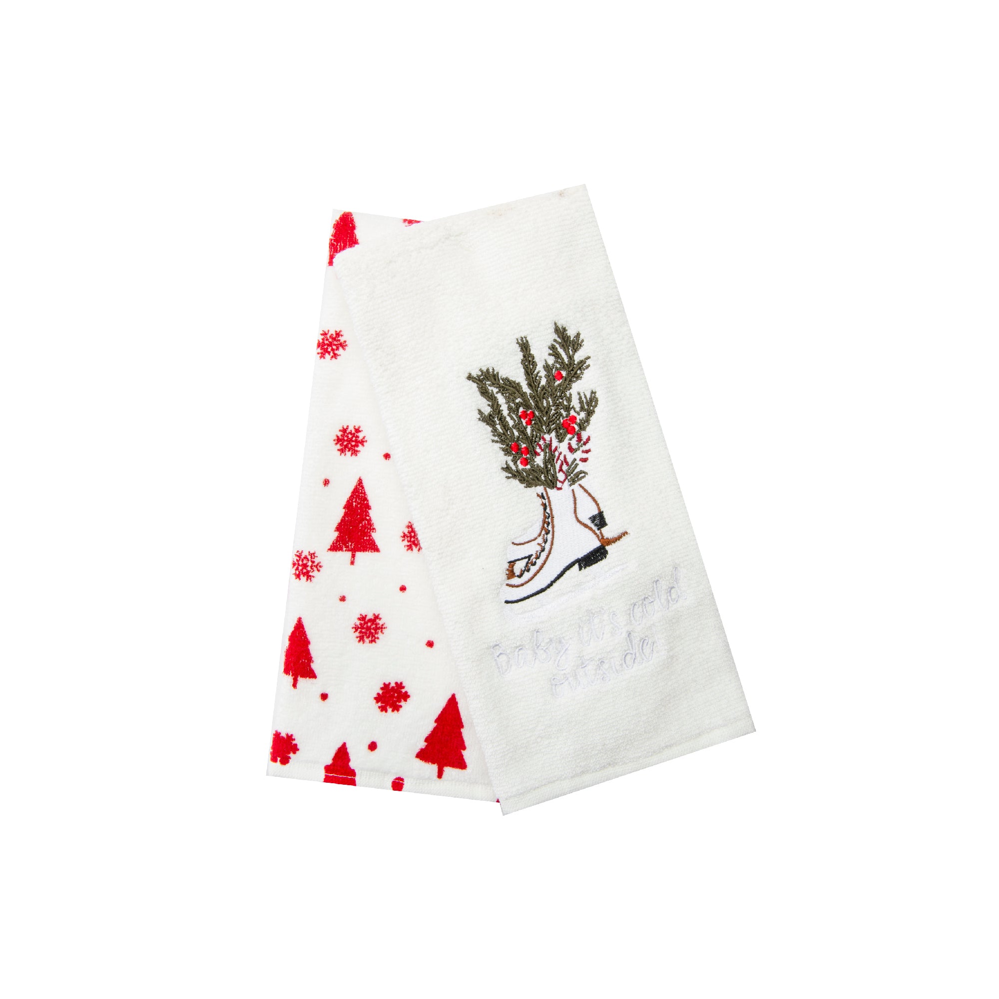 Embroidery Hand Towel Set of 2 Ice Skates, Kitchen Towel, Holiday Decor