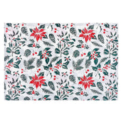 Cotton Placemat Set of 12 Mistletoe Poinsettia – Christmas Table Decor, Holiday Dining Accent, Winter Seasonal Decoration