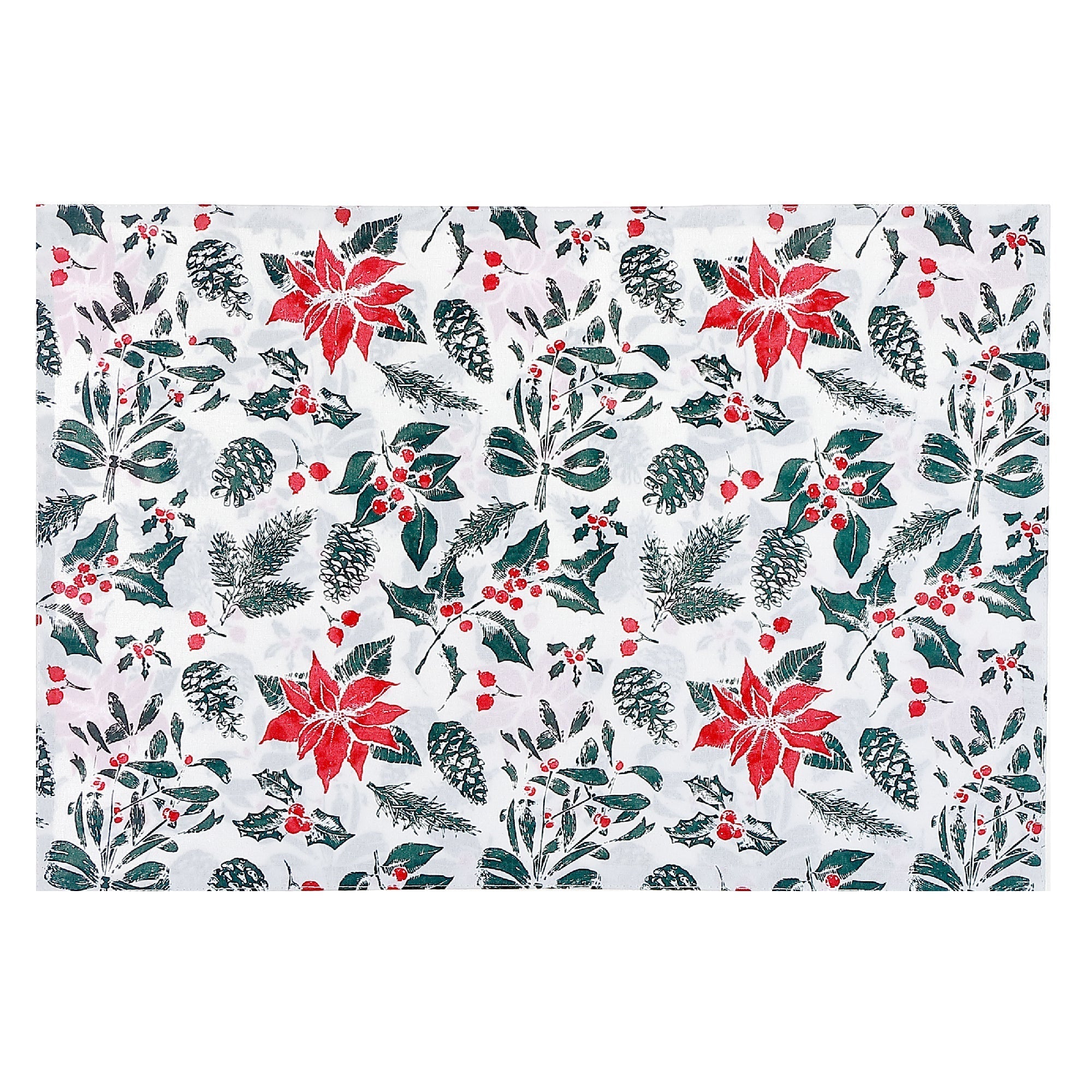 Cotton Placemat Set of 12 Mistletoe Poinsettia – Christmas Table Decor, Holiday Dining Accent, Winter Seasonal Decoration