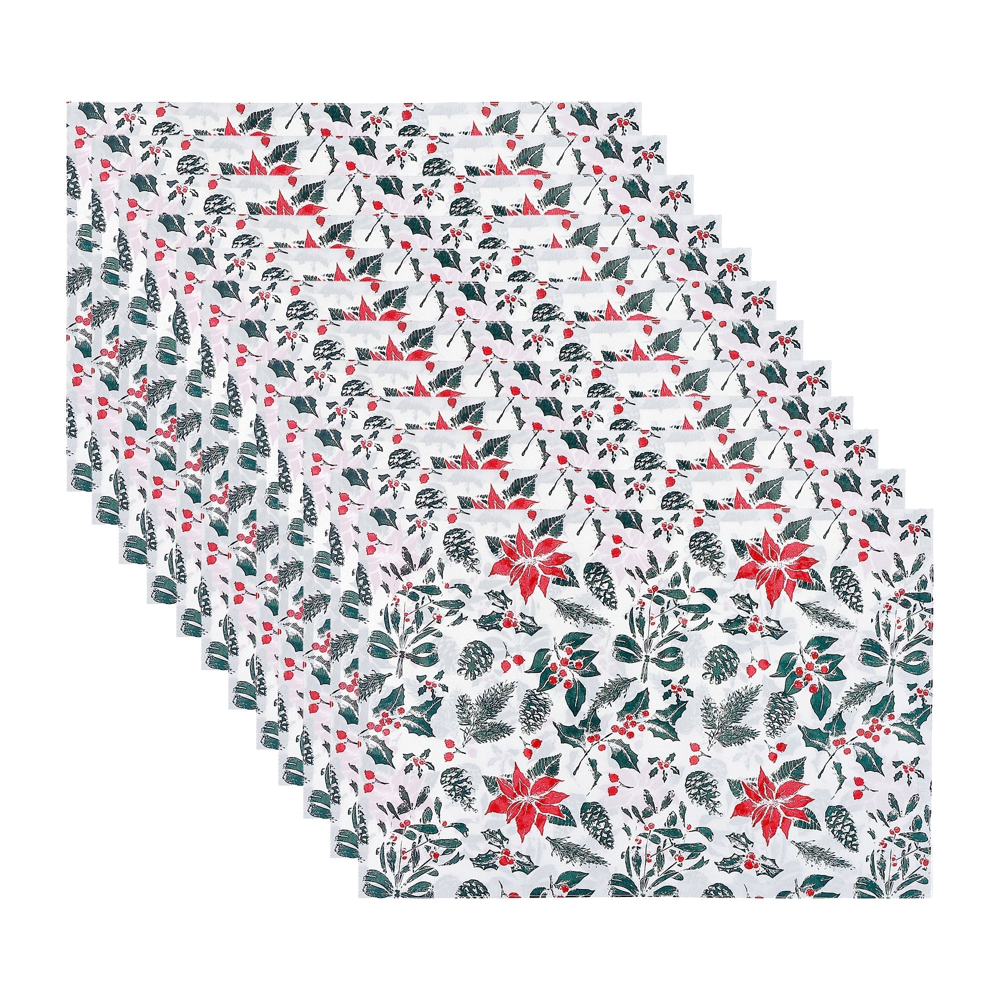 Cotton Placemat Set of 12 Mistletoe Poinsettia – Christmas Table Decor, Holiday Dining Accent, Winter Seasonal Decoration