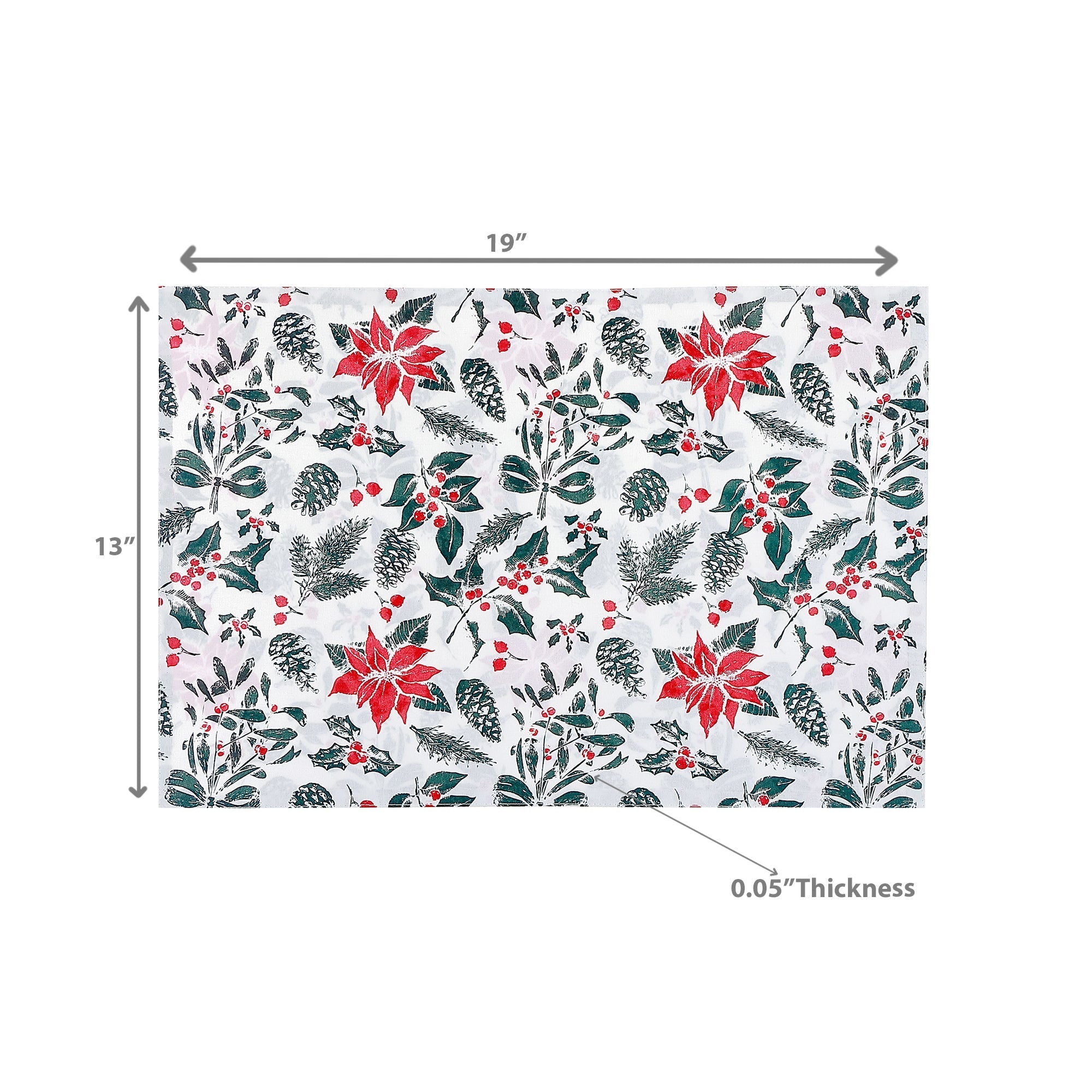 Cotton Placemat Set of 12 Mistletoe Poinsettia – Christmas Table Decor, Holiday Dining Accent, Winter Seasonal Decoration