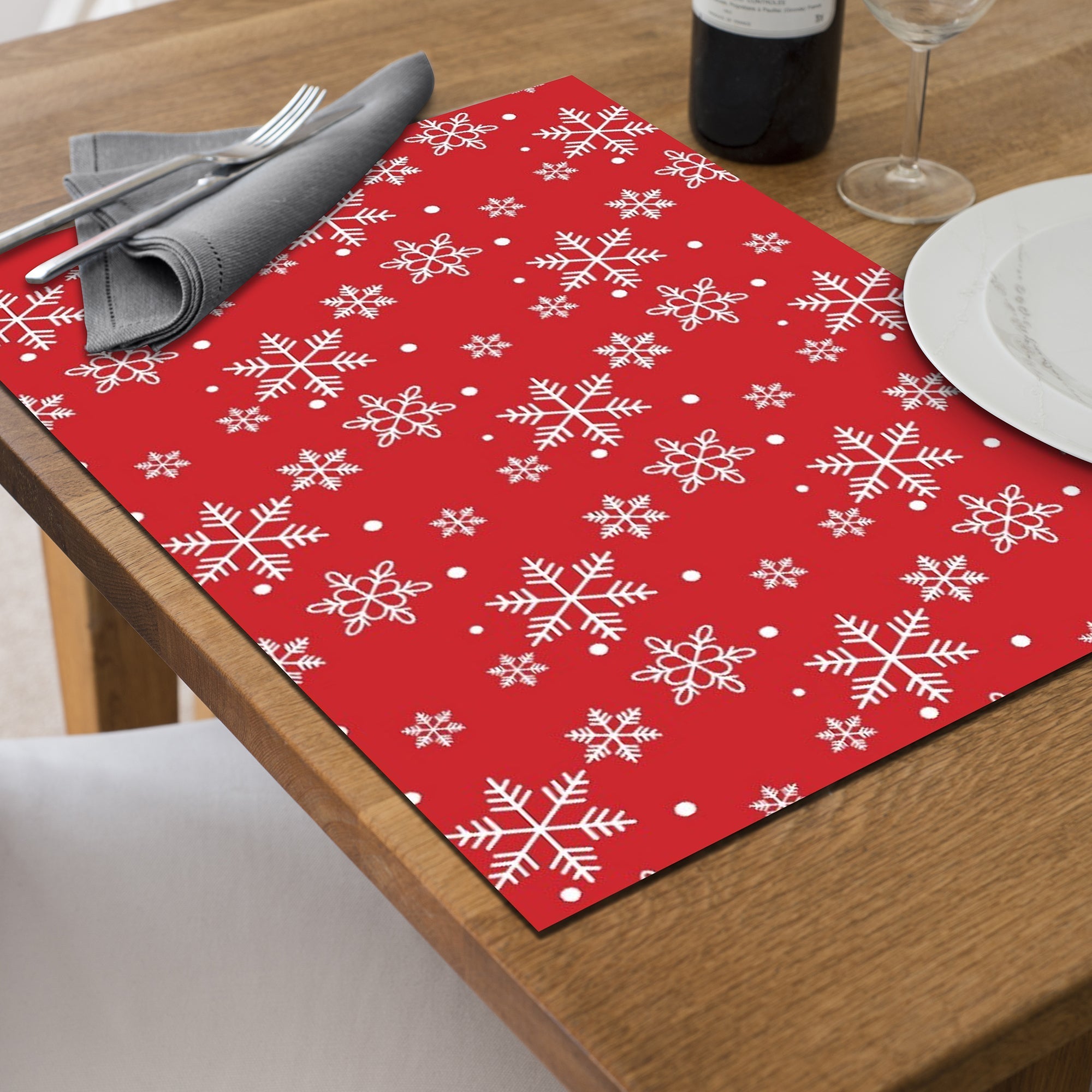 Cotton Placemat Set of 12 Snowflakes – Christmas Table Decor, Holiday Dining Accent, Winter Seasonal Decoration