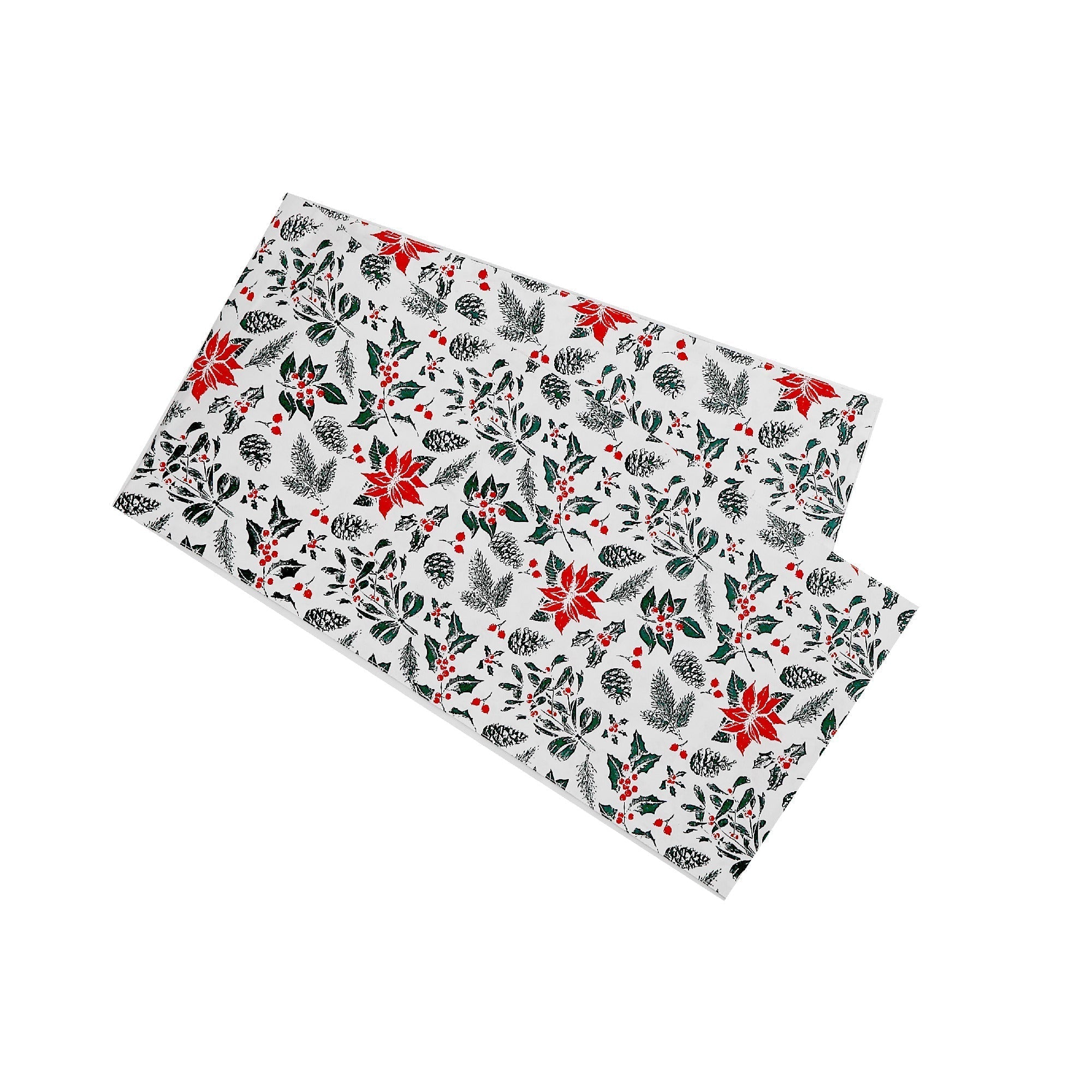 Cotton Table Runner Set of 2 54" Mistletoe Poinsettia – Christmas Table Decor, Holiday Dining Accent, Winter Seasonal Decoration