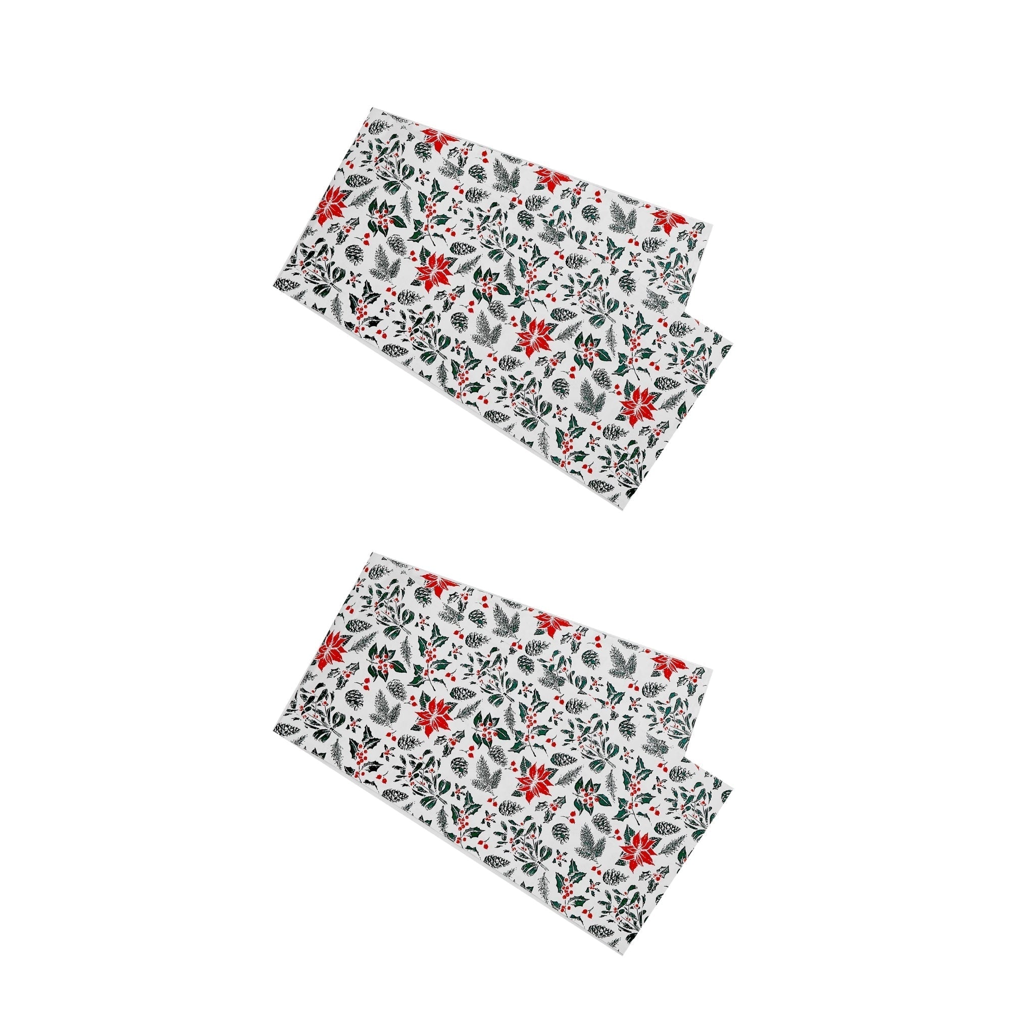 Cotton Table Runner Set of 2 54" Mistletoe Poinsettia – Christmas Table Decor, Holiday Dining Accent, Winter Seasonal Decoration