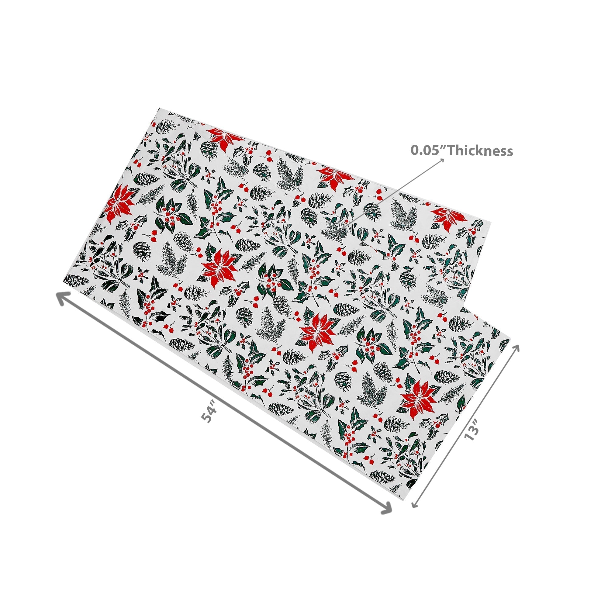 Cotton Table Runner Set of 2 54" Mistletoe Poinsettia – Christmas Table Decor, Holiday Dining Accent, Winter Seasonal Decoration