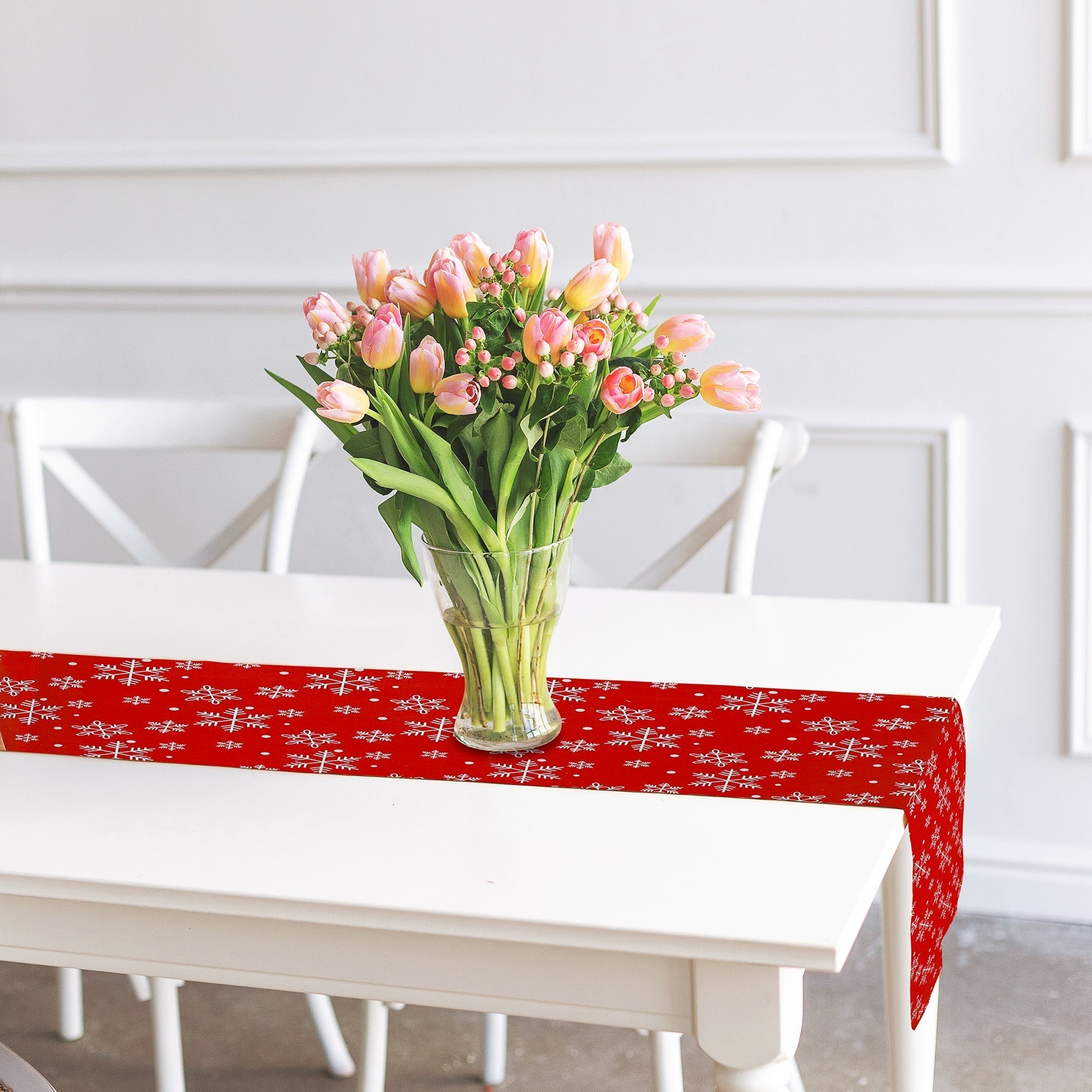Cotton Table Runner 54" Snowflakes – Christmas Table Decor, Holiday Dining Accent, Winter Seasonal Decoration