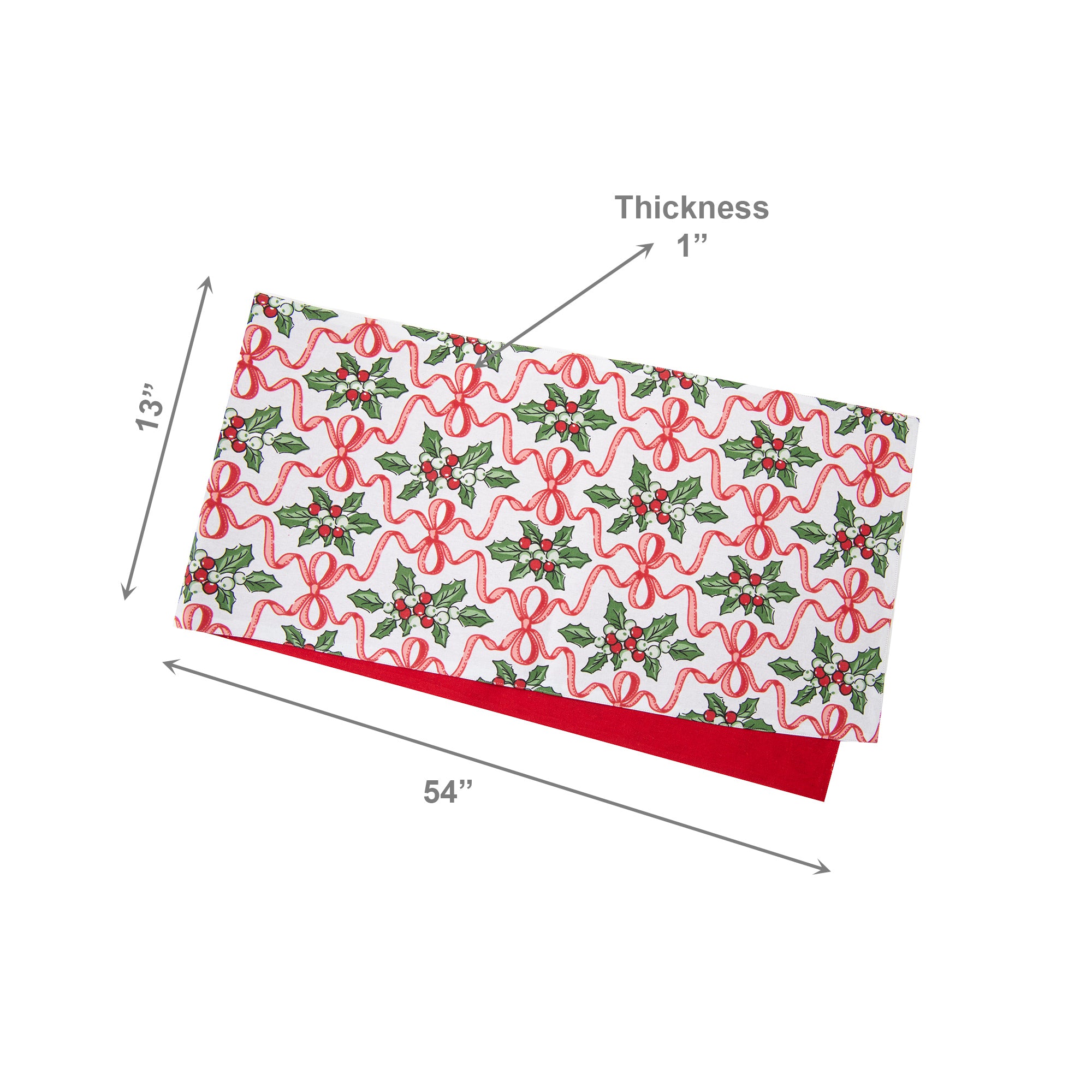 Cotton Table Runner 54" Holly & Bows, Christmas, Table Runner, Holiday Decor