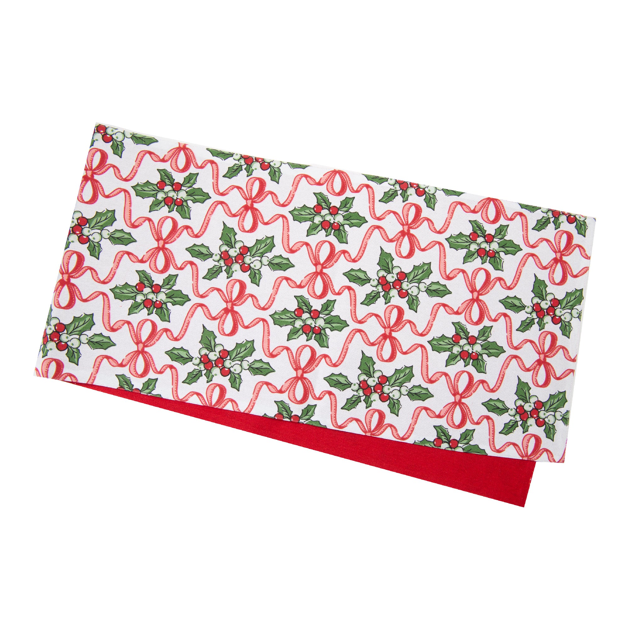 Cotton Table Runner 54" Holly & Bows, Christmas, Table Runner, Holiday Decor