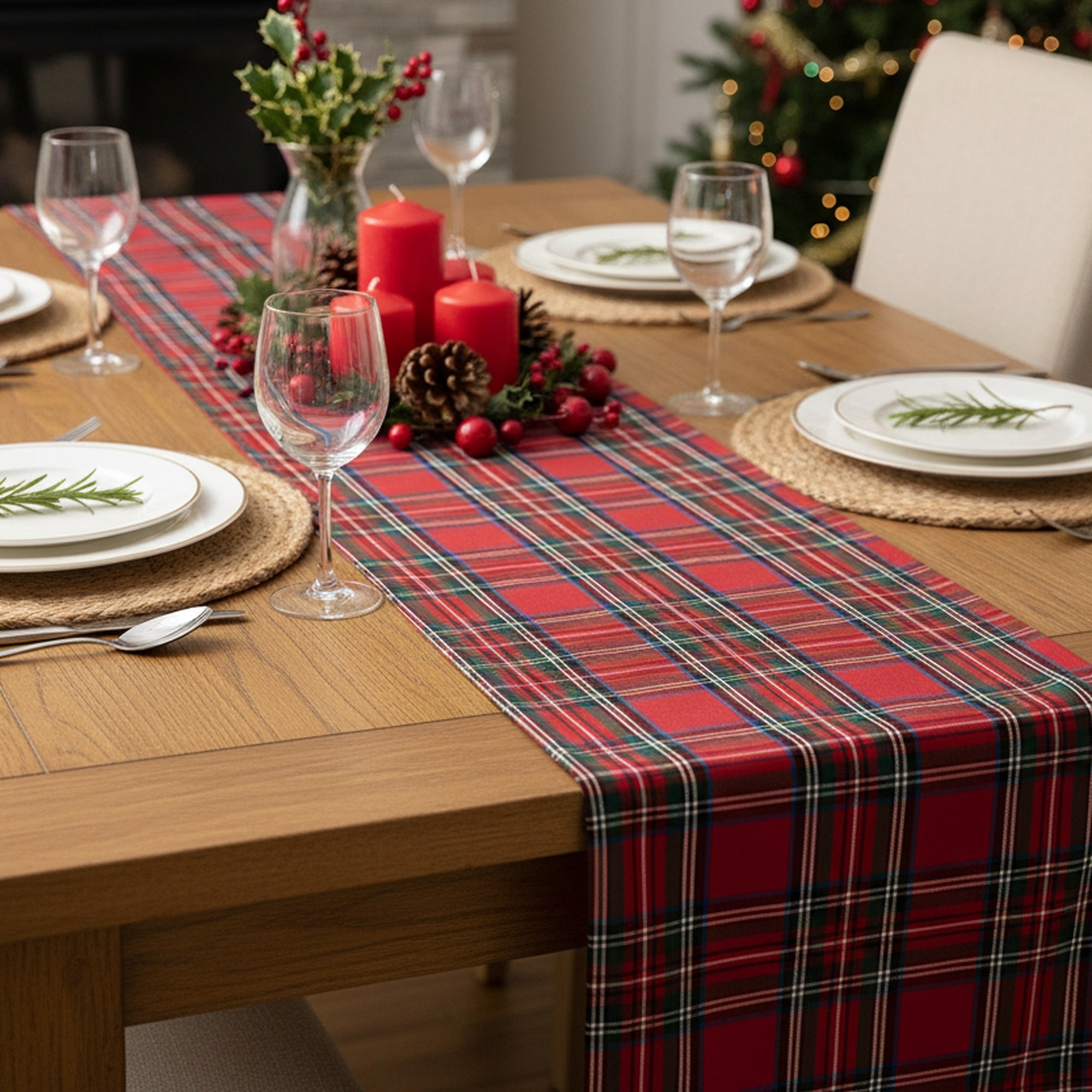Cotton Table Runner 54" Classic Tartan, Table Runner, Holiday Decor
