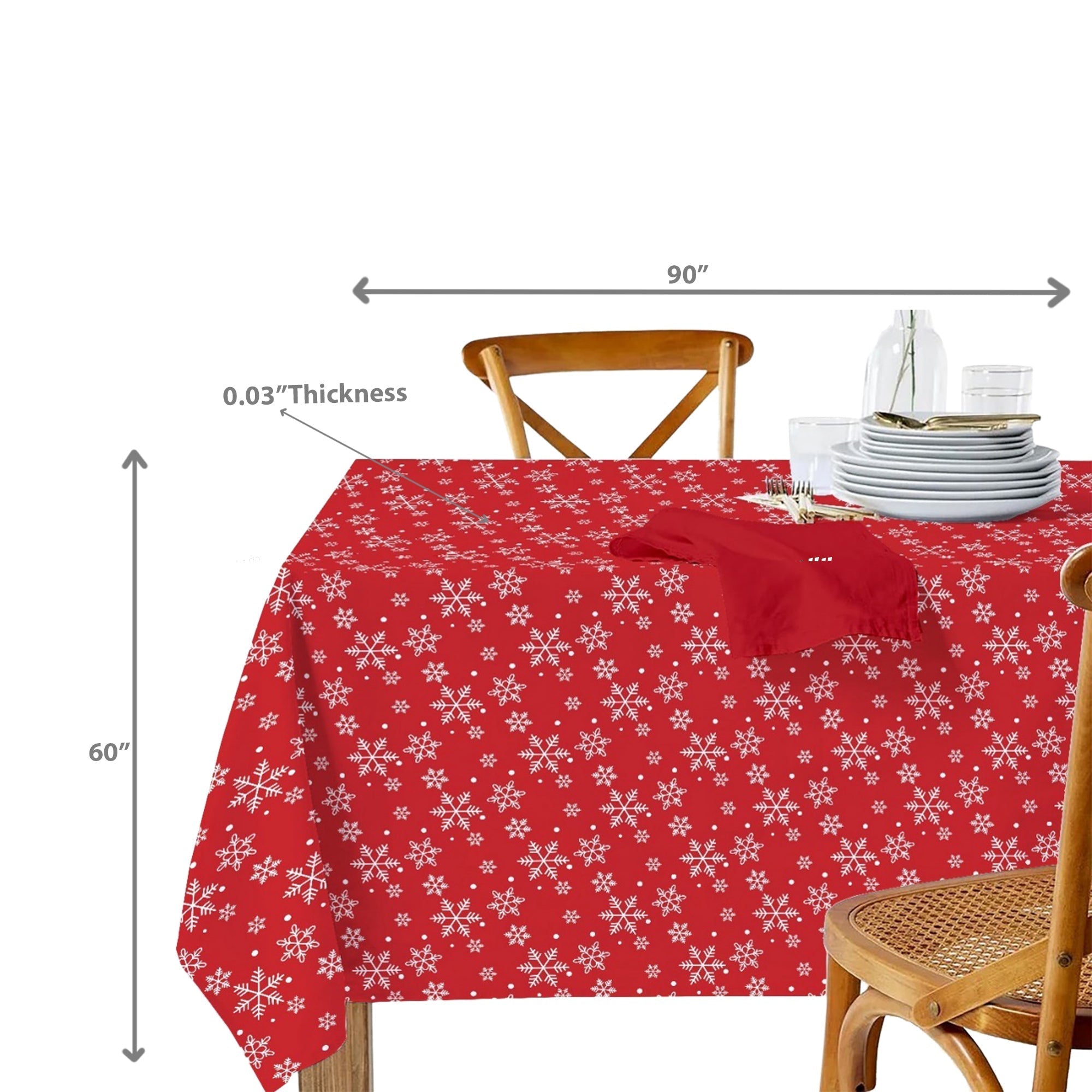 Cotton Tablecloth 52"x72" Snowflakes – Christmas Dining Decor, Holiday Table Cover, Winter Seasonal Accent