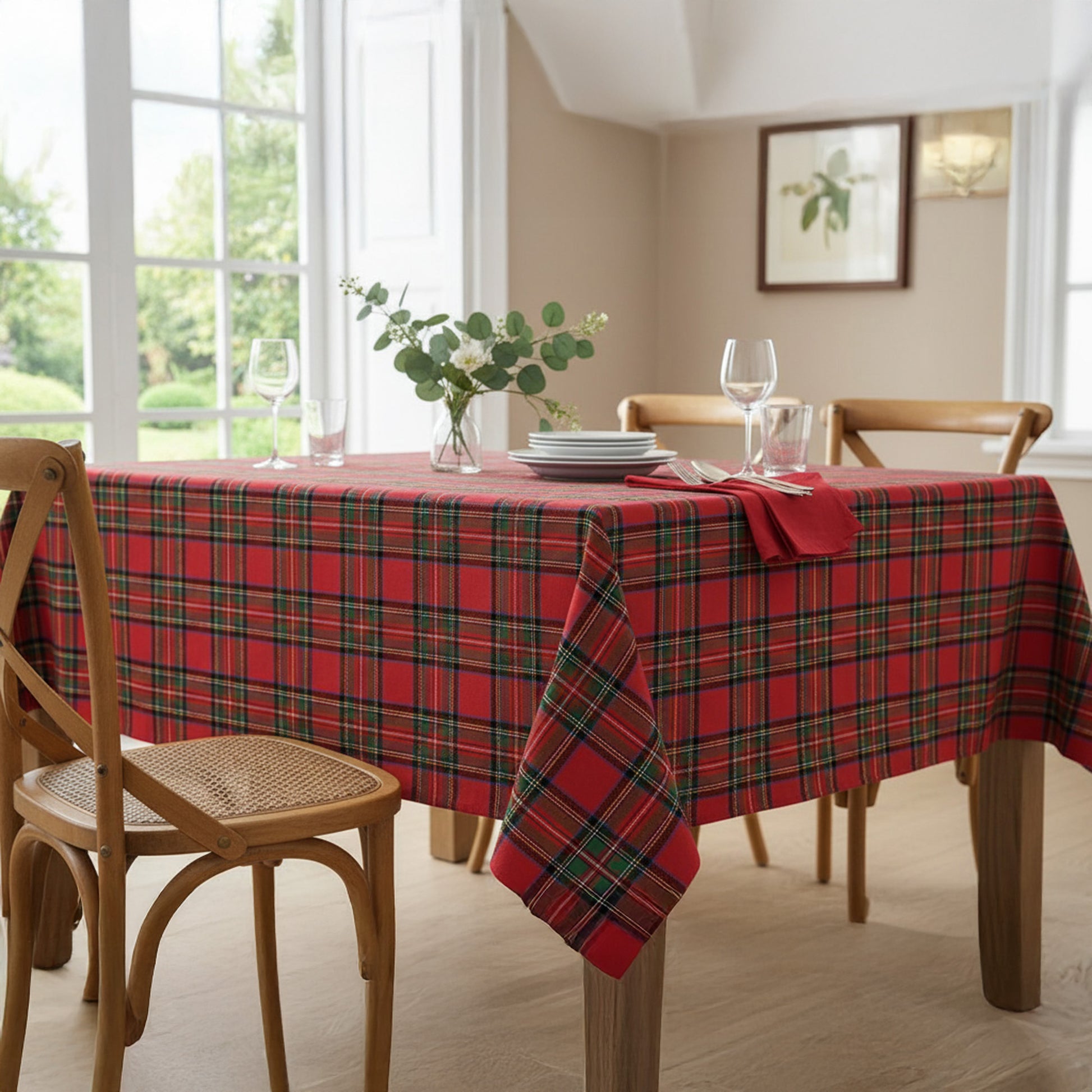 Cotton Table Cloth 52" X 72" Classic Tartan, Holiday Decor