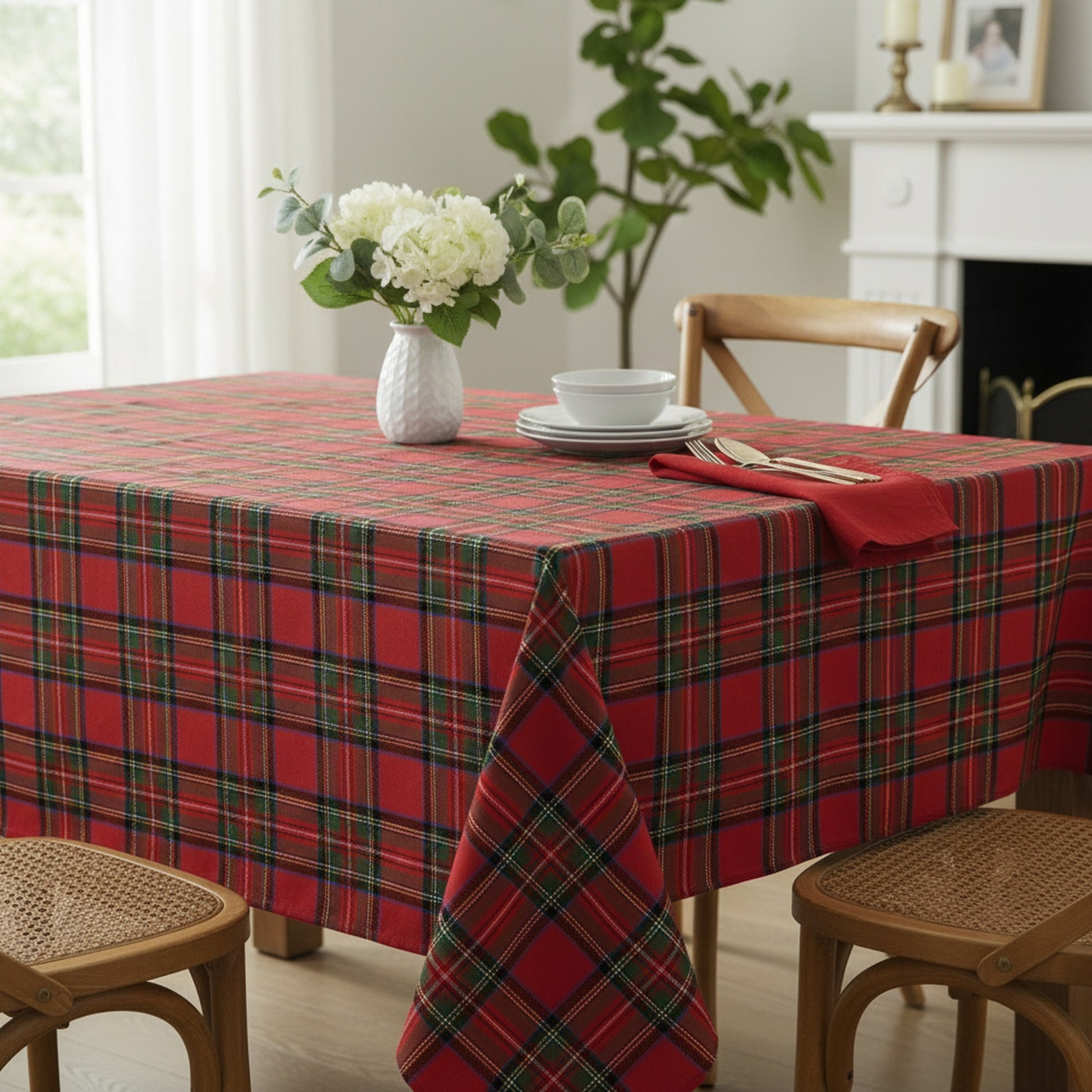 Cotton Table Cloth 52" X 72" Classic Tartan, Holiday Decor