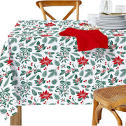 Cotton Tablecloth 60"x90" Mistletoe Poinsettia – Christmas Dining Decor, Holiday Table Cover, Winter Seasonal Accent