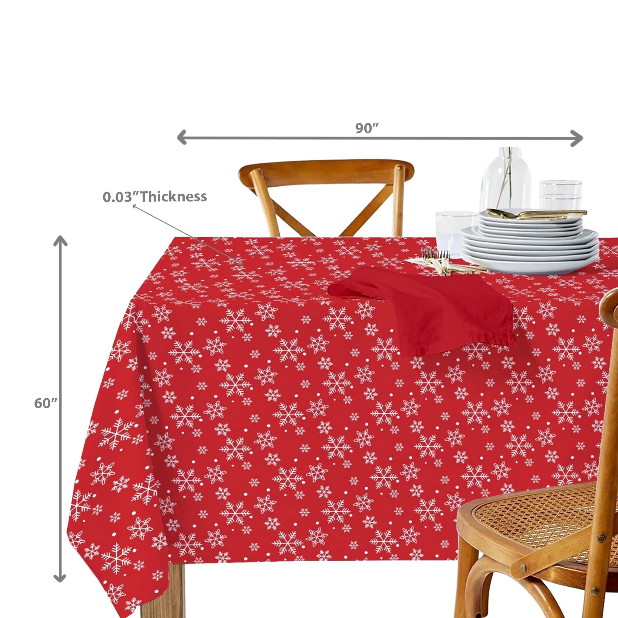 Cotton Tablecloth 60"x90" Snowflakes – Christmas Dining Decor, Holiday Table Cover, Winter Seasonal Accent