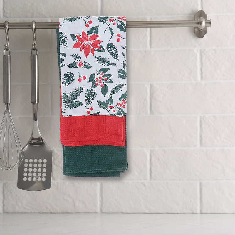 Kitchen Towel (Set Of 3 Pcs) (Mistletoe Poinsettia)
