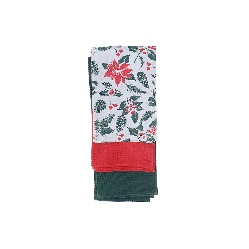 Kitchen Towel (Set Of 3 Pcs) (Mistletoe Poinsettia)
