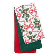 Kitchen Towel Set of 3 Piece Holly & Bows, Christmas, Kitchen Towel, Holiday Decor- Set of 2