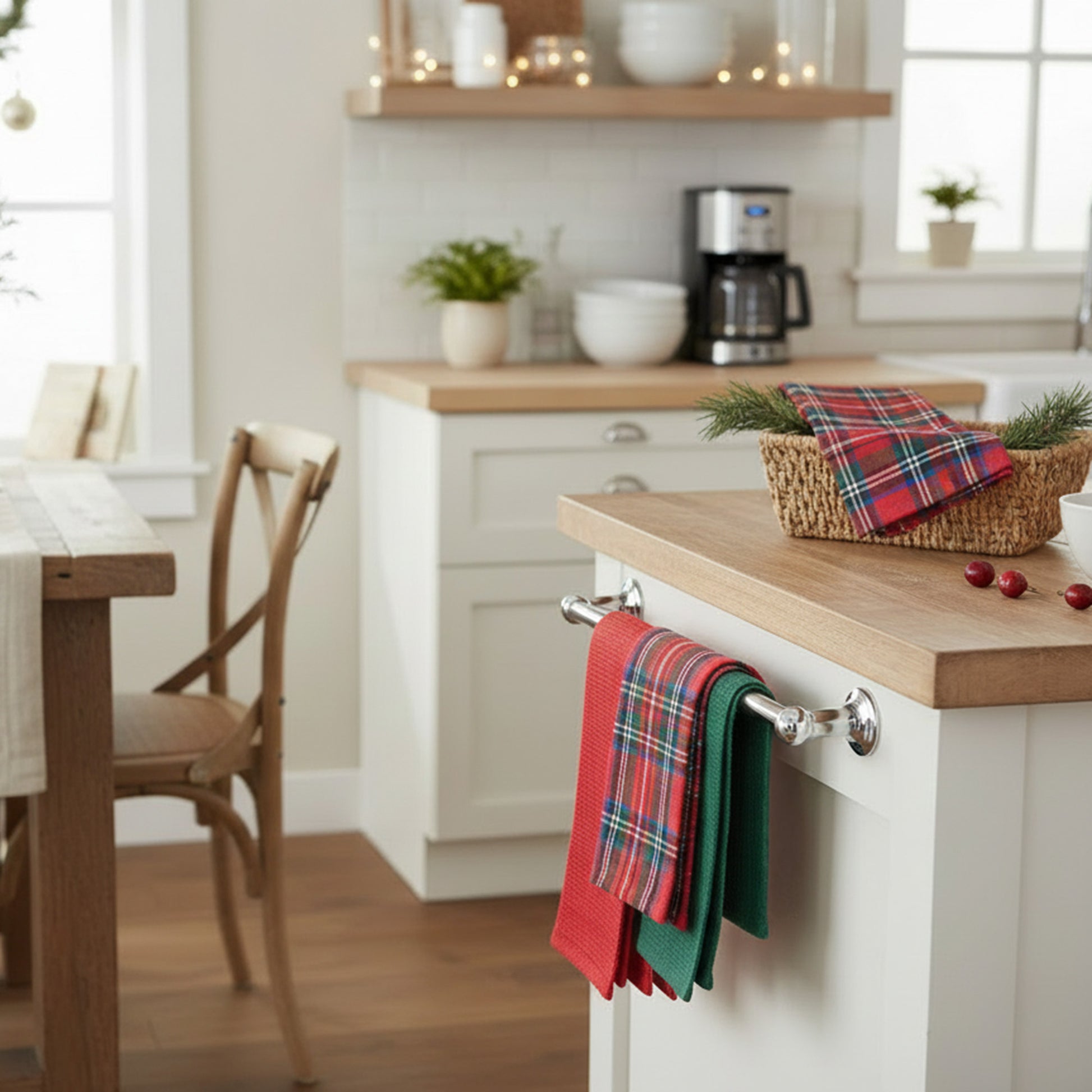 Kitchen Towel Set of 3 Piece Classic Tartan, Kitchen Towel, Holiday Decor- Set of 2