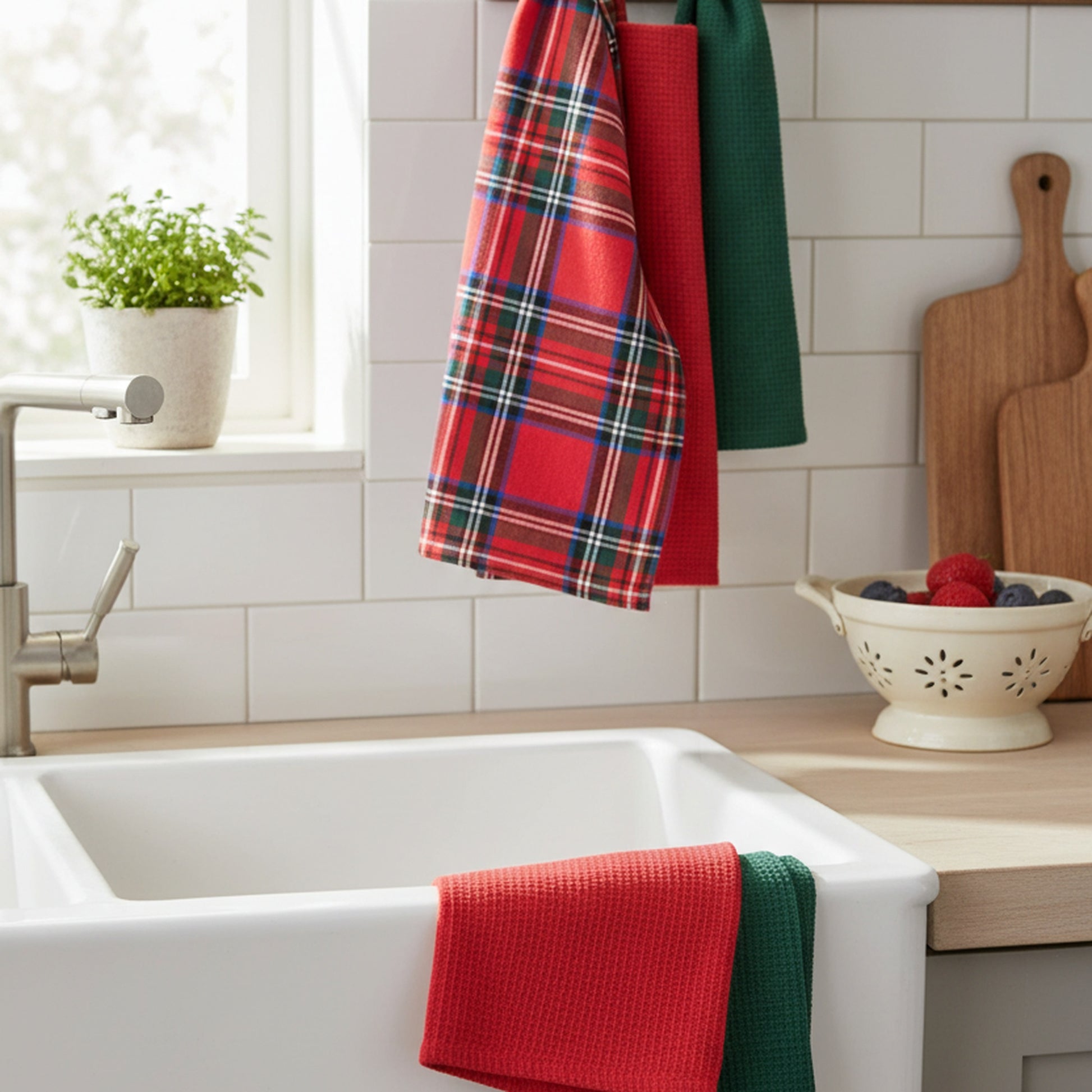Kitchen Towel Set of 3 Piece Classic Tartan, Kitchen Towel, Holiday Decor- Set of 2