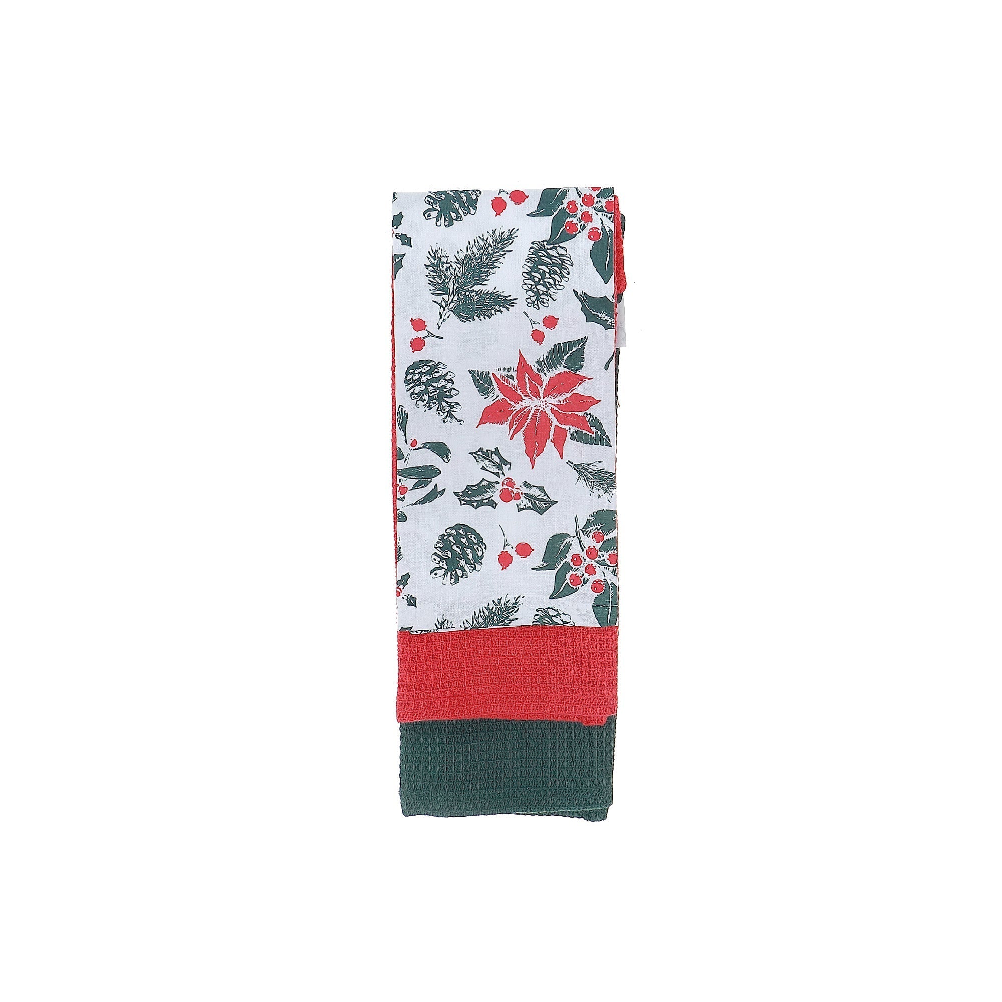 Dish Cloth Set of 2 (3 Pcs Each) Mistletoe Poinsettia – Christmas Kitchen Linens, Holiday Cooking Accessory, Festive Dish Cloths