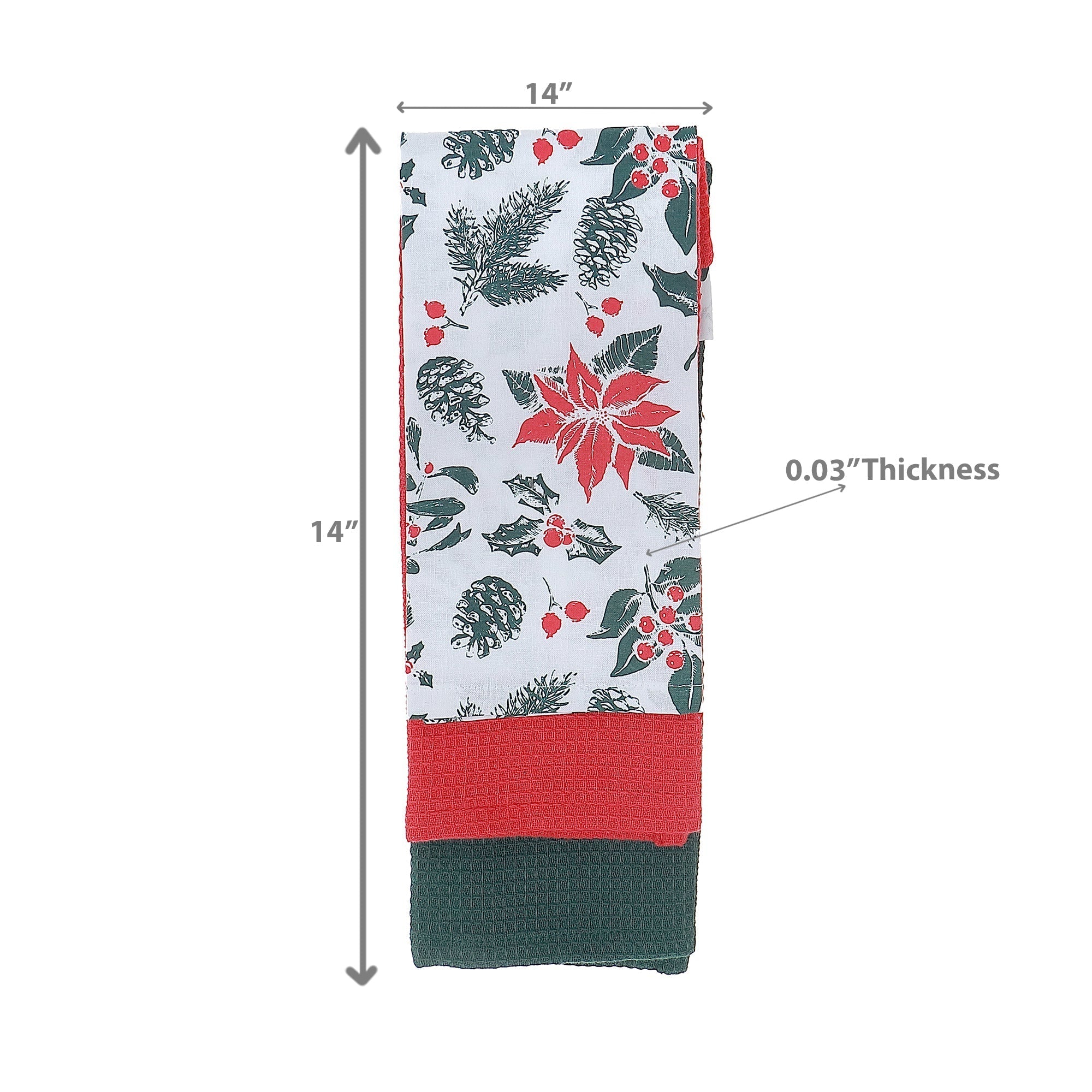 Dish Cloth Set of 2 (3 Pcs Each) Mistletoe Poinsettia – Christmas Kitchen Linens, Holiday Cooking Accessory, Festive Dish Cloths