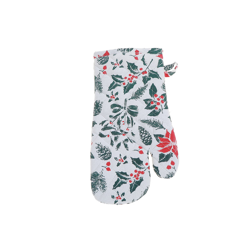 Cotton Oven Mitt (Mistletoe Poinsettia) - Set of 2