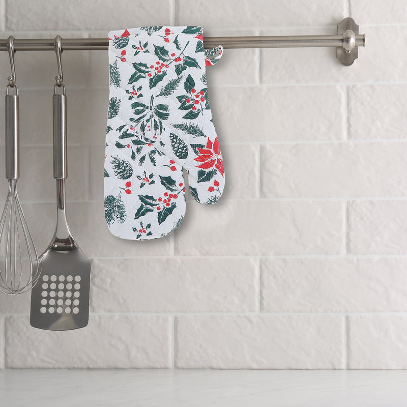 Cotton Oven Mitt (Mistletoe Poinsettia) - Set of 2