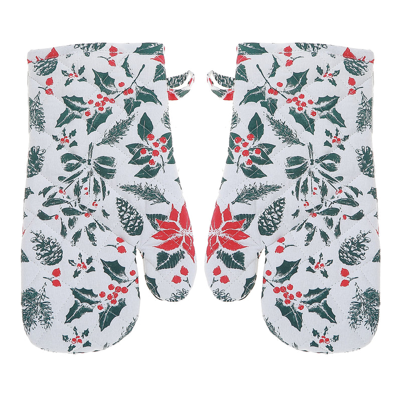 Cotton Oven Mitt (Mistletoe Poinsettia) - Set of 2