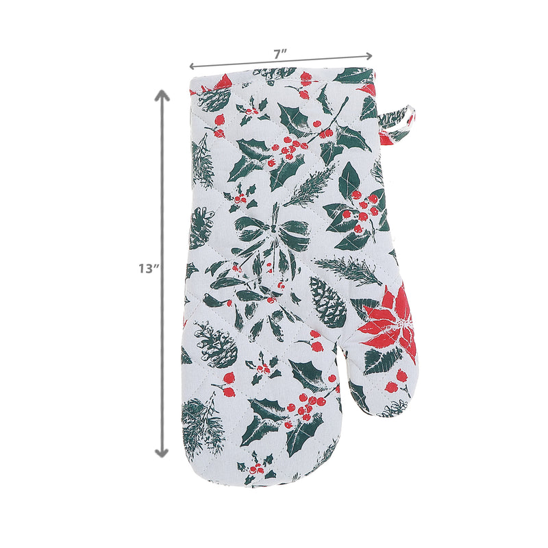 Cotton Oven Mitt (Mistletoe Poinsettia) - Set of 2