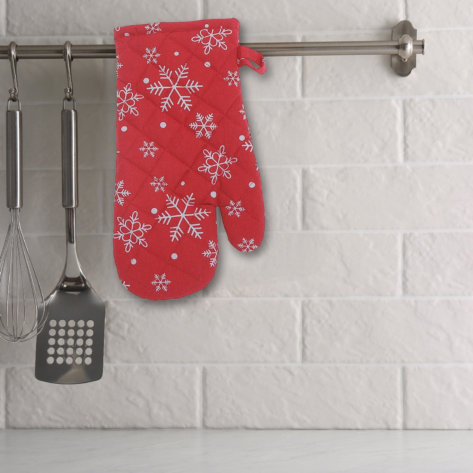 Cotton Oven Mitt Set of 2 Snowflakes – Christmas Kitchen Decor, Holiday Cooking Accessory, Festive Table Accent