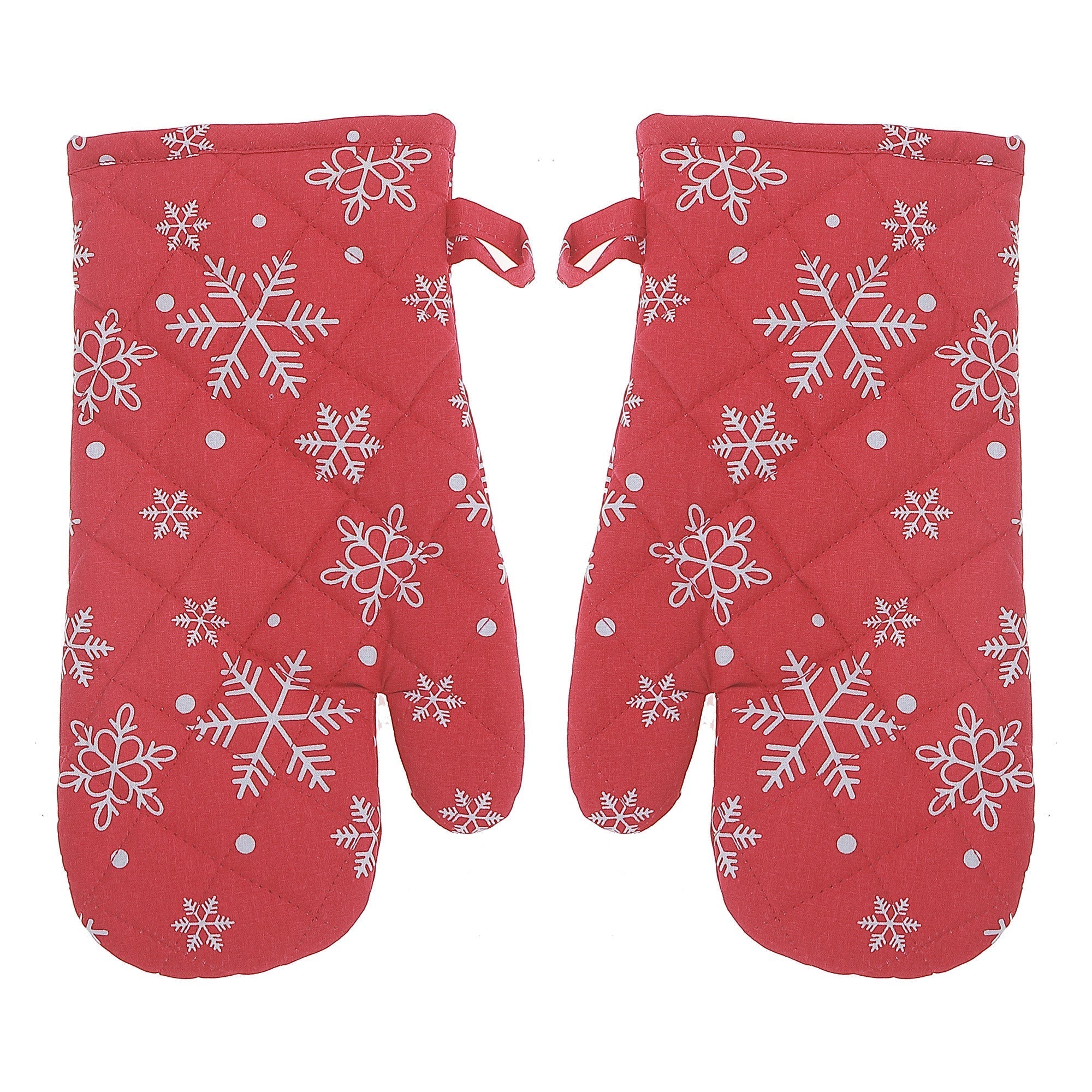 Cotton Oven Mitt Set of 2 Snowflakes – Christmas Kitchen Decor, Holiday Cooking Accessory, Festive Table Accent