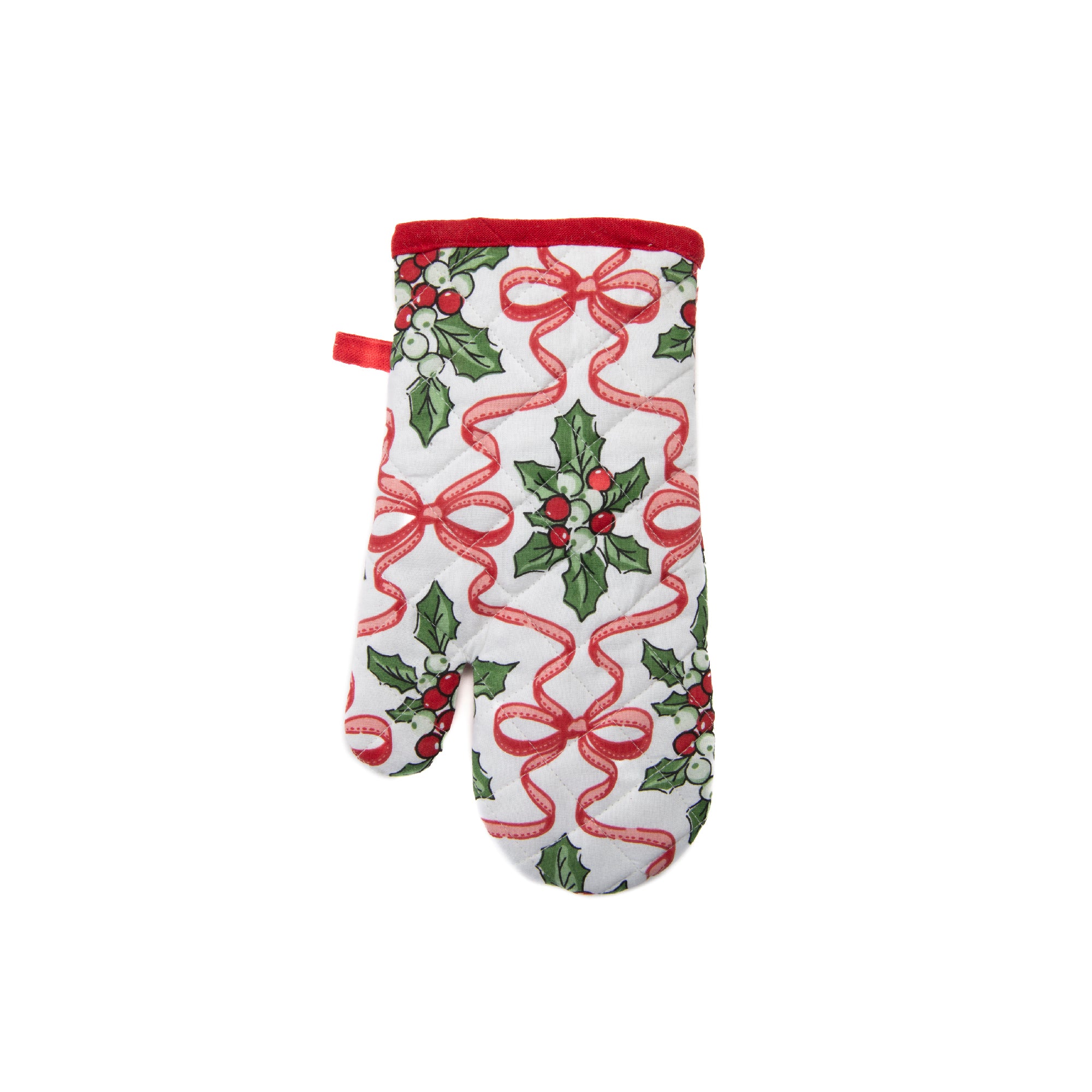 Cotton Oven Mitt Holly & Bows, Christmas, Oven Mitt, Holiday Decor- Set of 2